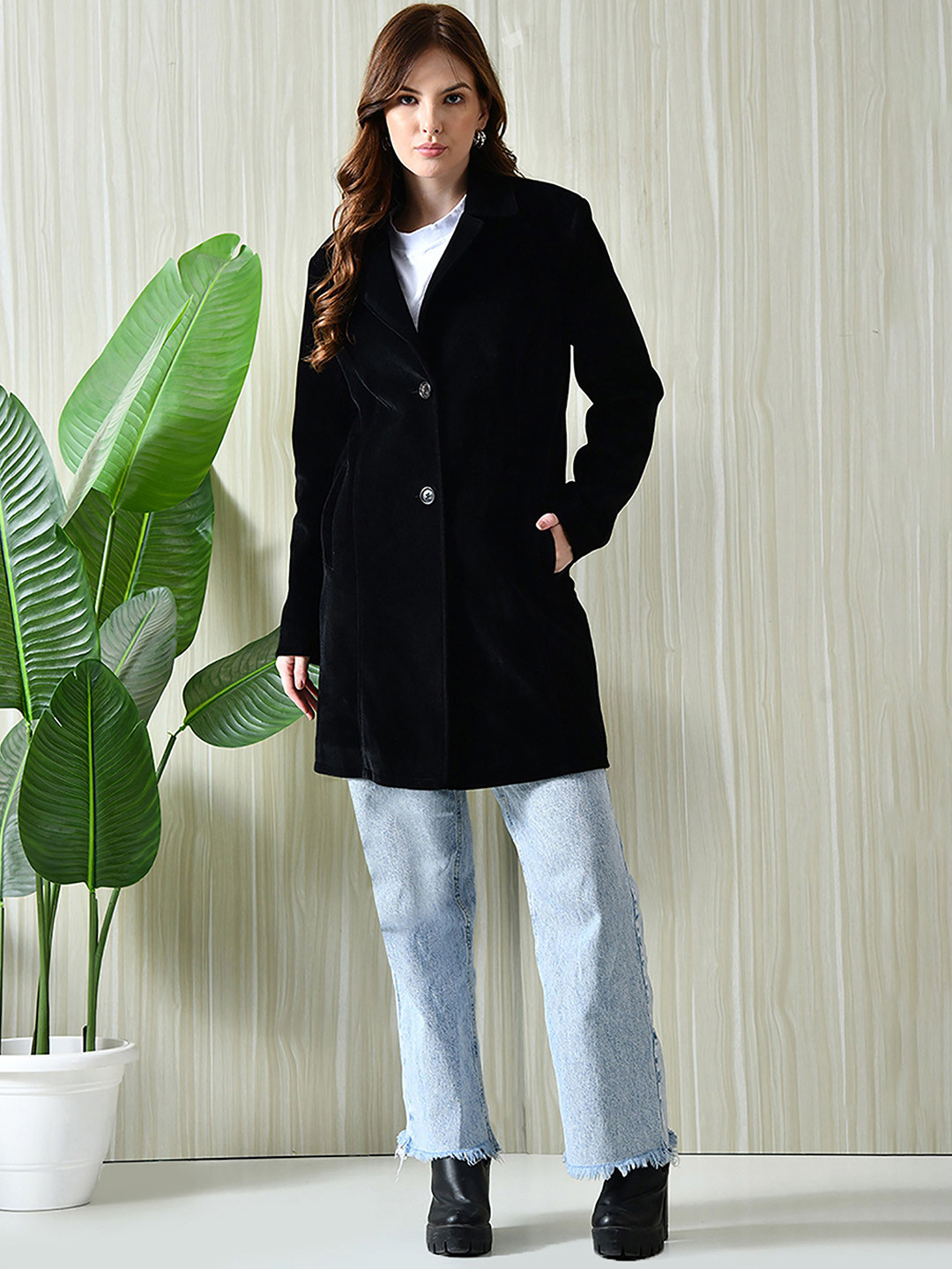TBOJ Women Notched Lapel Collar Woollen Overcoat