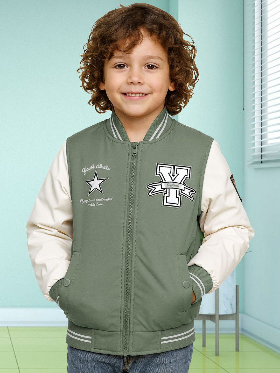 LURE JUNIOR Boys Stand Collar Typography Printed Bomber Jacket