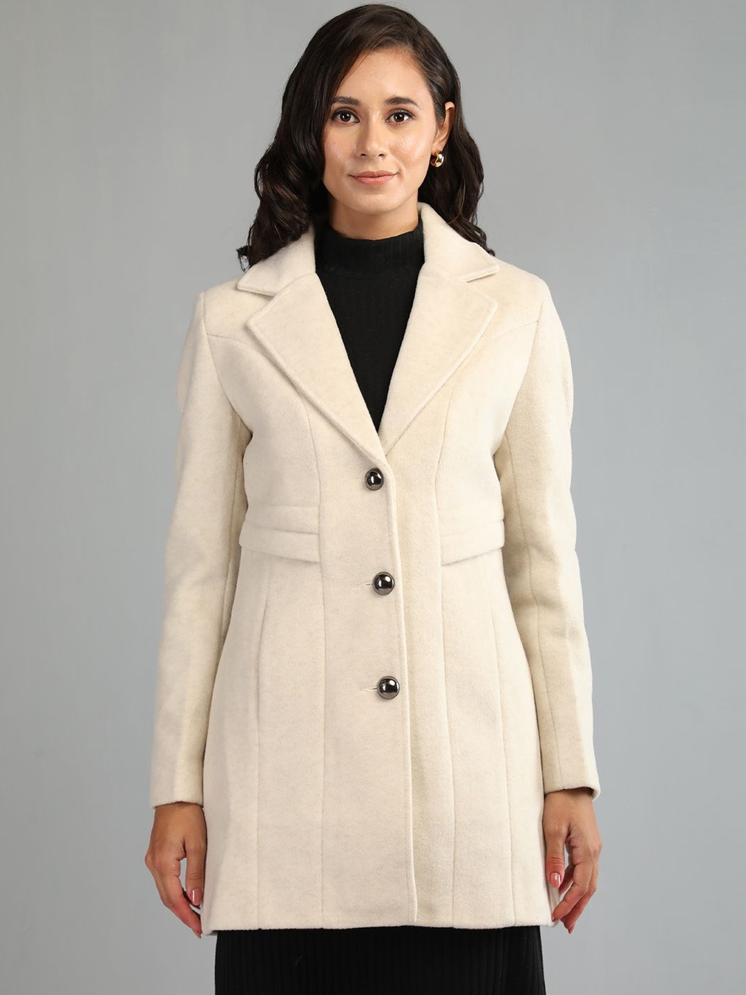 Roadster Women Off White Regular Fit Single Breasted Stylish Casual Winter Coat