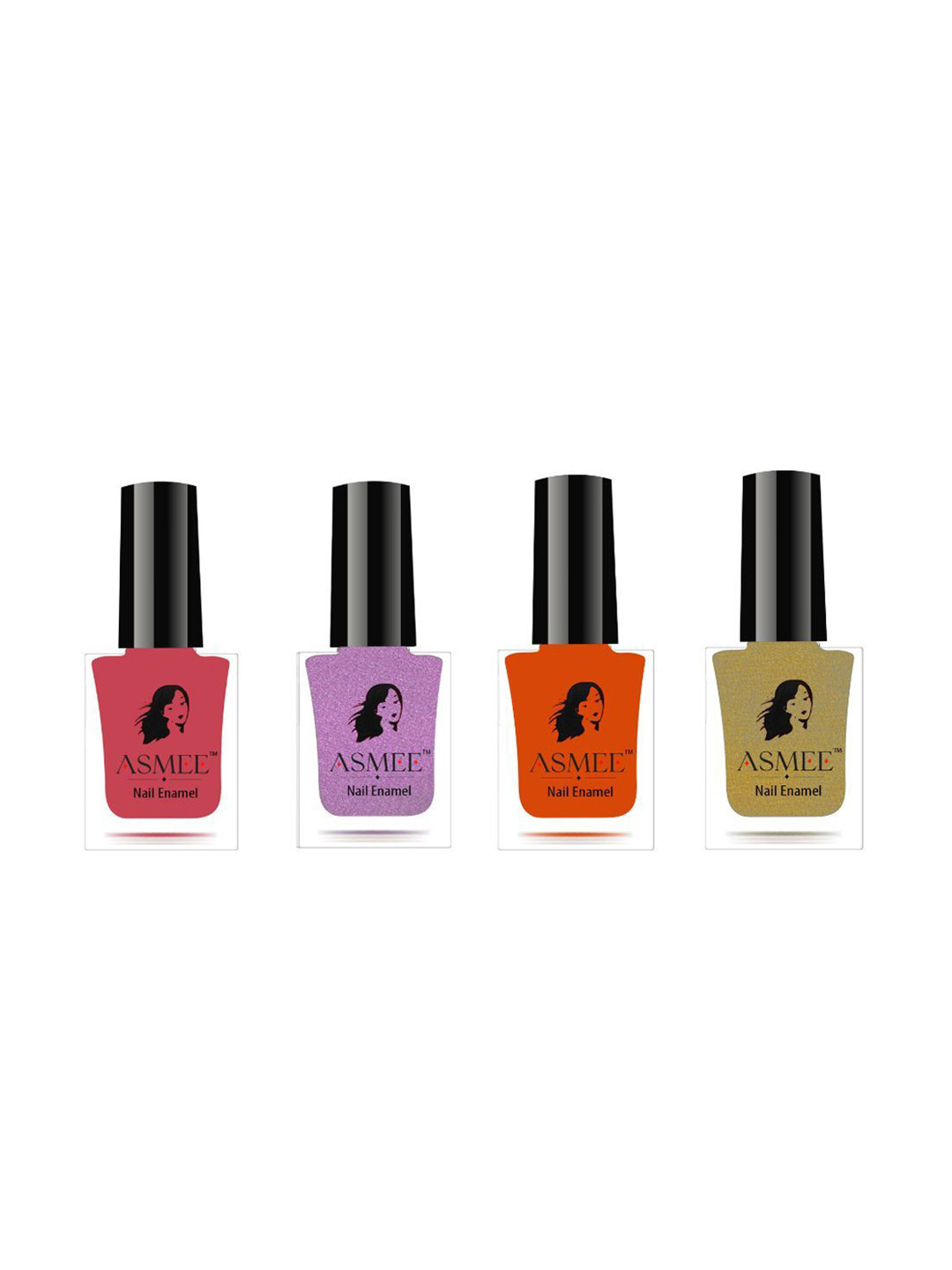 ASMEE Set Of 4 Classic Nail Polish - 10 ml Each -Coral Rose, Wisteria, Magic Orange