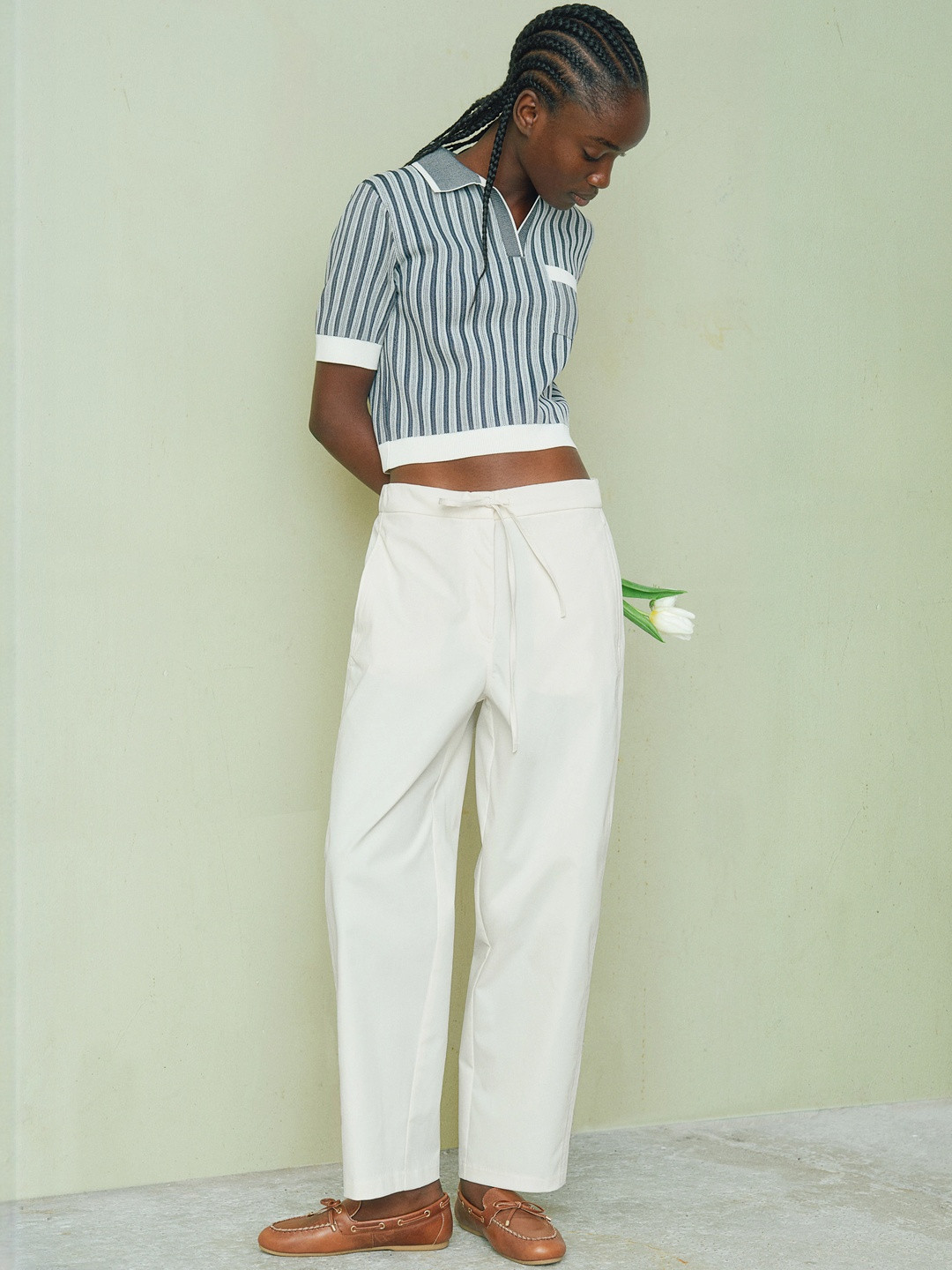 H&M Ankle-Length Barrel-Leg Trousers