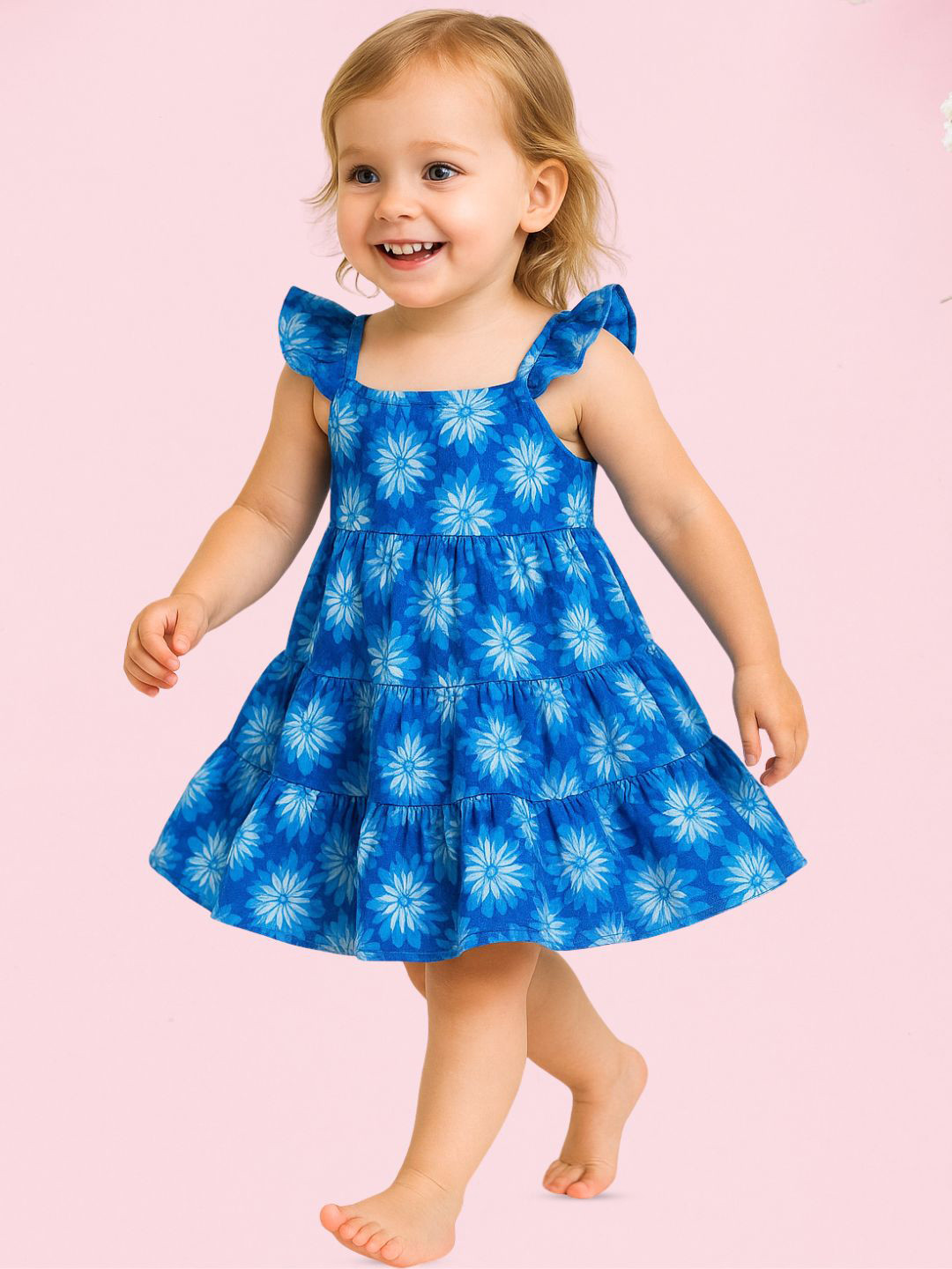 TotzTouch Kids Girls Gathered Floral Print Frock