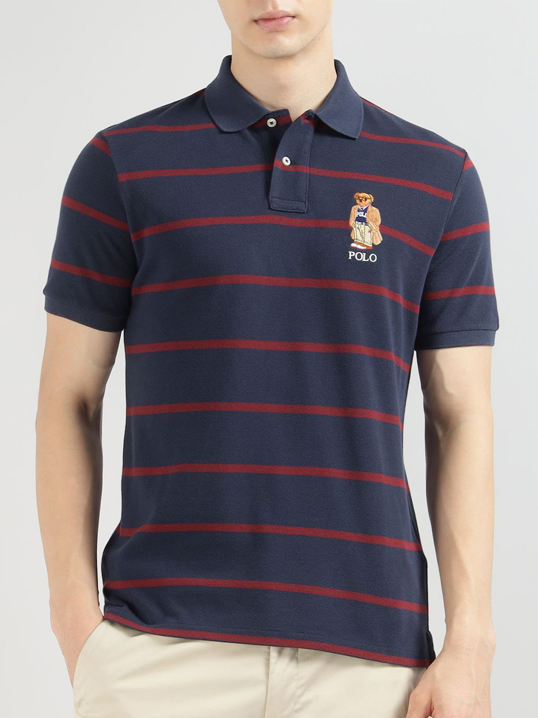 Polo Ralph Lauren Custom Striped Polo Collar Slim Fit Cotton T-shirt
