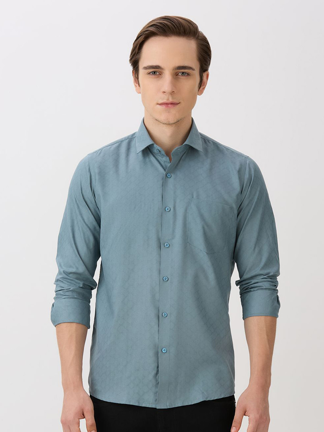 John Philips Textured Spread Collar Premium Pure Cotton Casual Shirt
