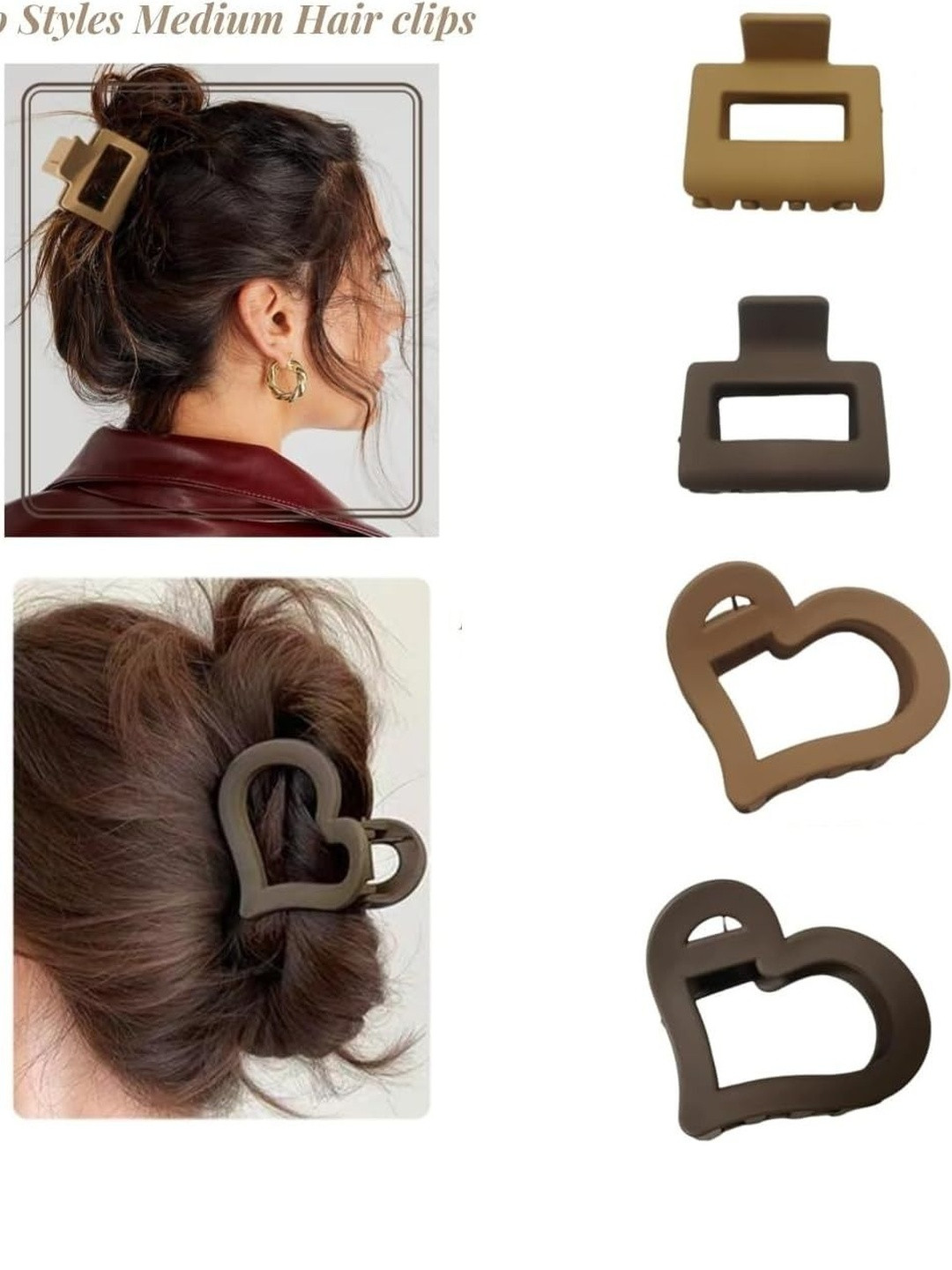 DIVASTRI Women Set of 4 Matte Heart & Square Hair Claw Clips