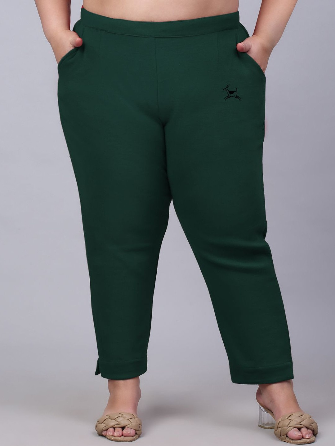 Trend Level Women Green Relaxed Flat Front Trousers