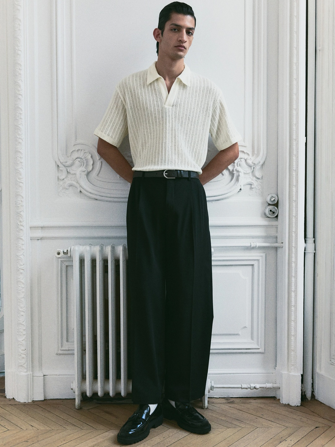 H&M Loose Fit Jacquard-Knit Polo Shirt