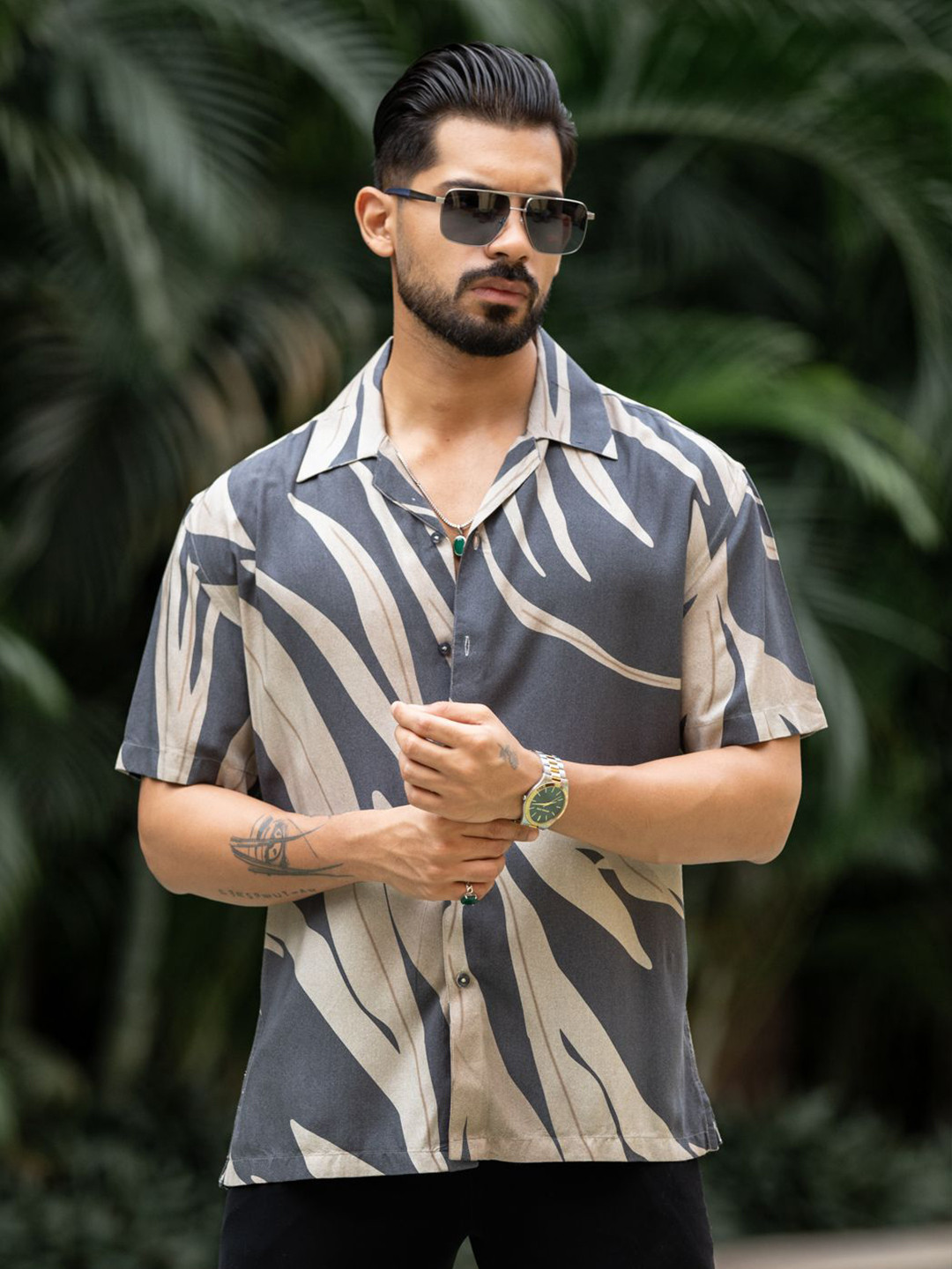 Urban Scissors Men Comfort Fit Abstract Printed Cuban Collar Casual Shirt