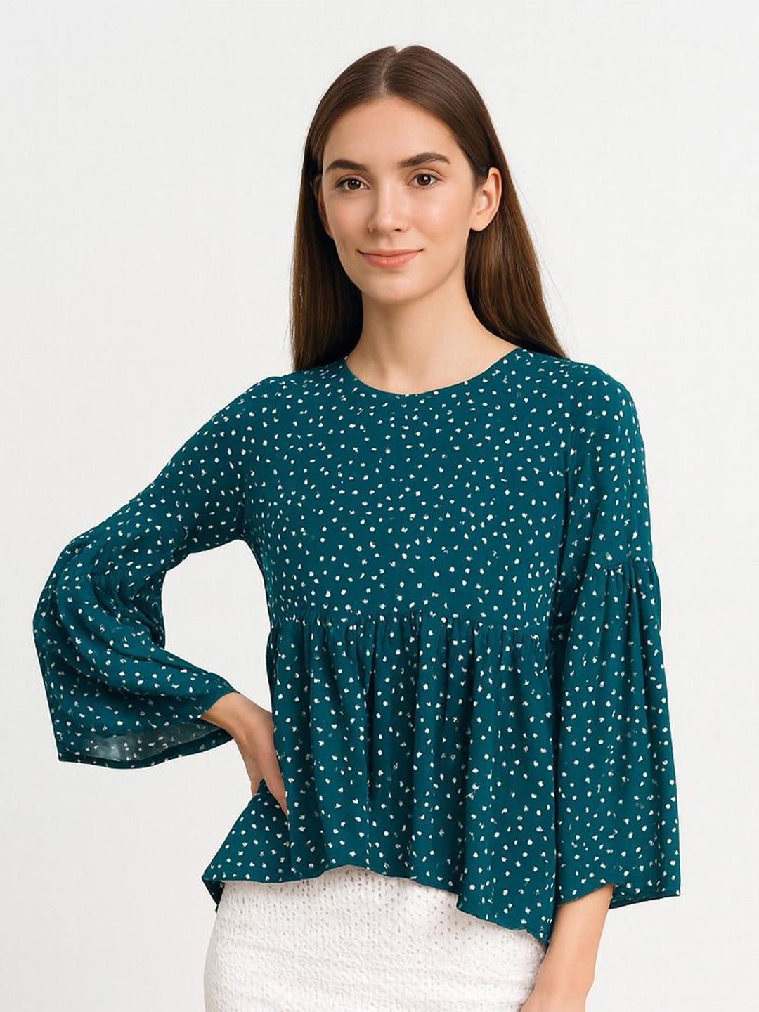4WRD by Dressberry Women Polka Dot Print Bell Sleeve Top