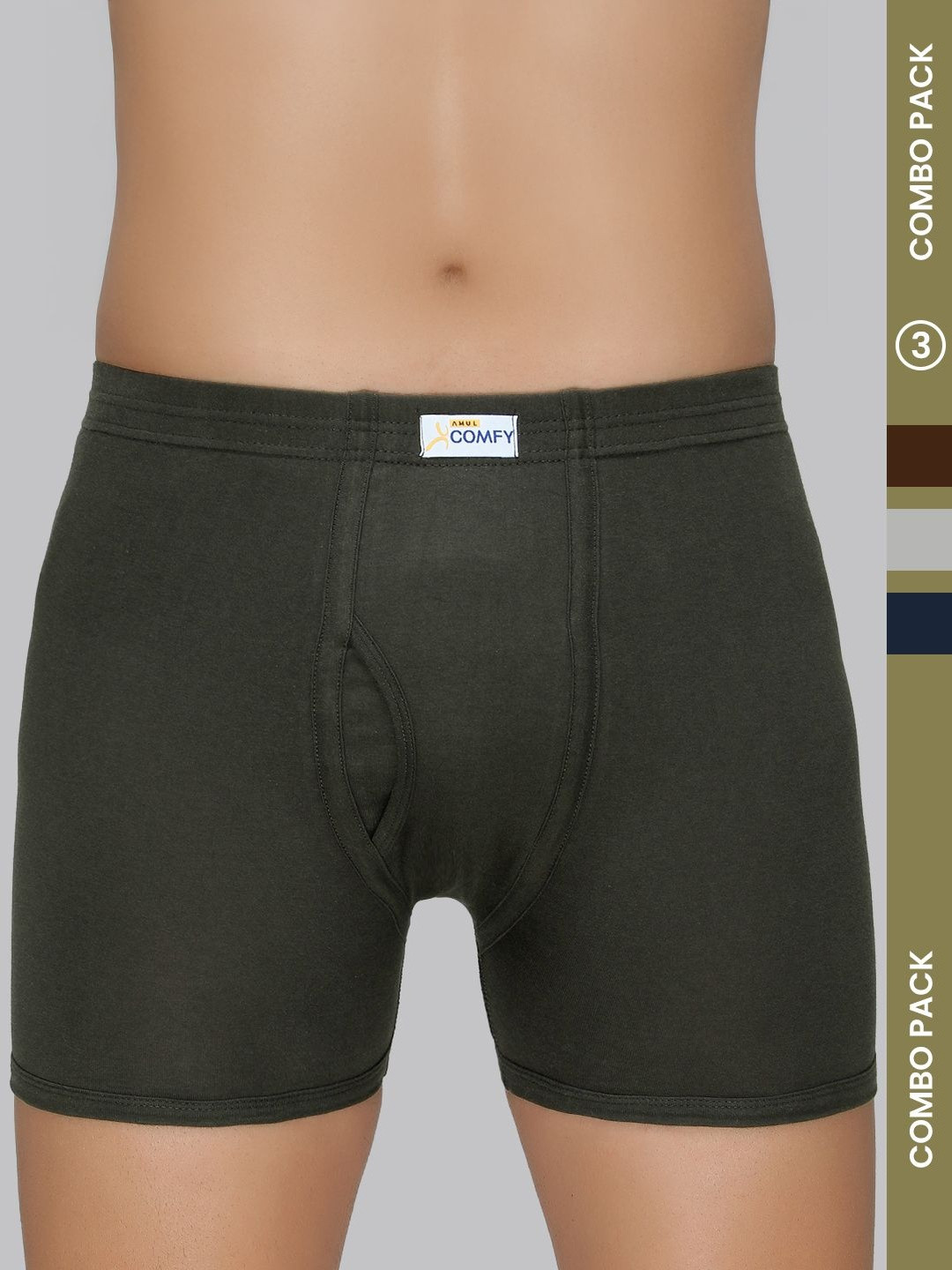 Amul Comfy Men Pack of 3 Pure Cotton Multicolour Long Trunk