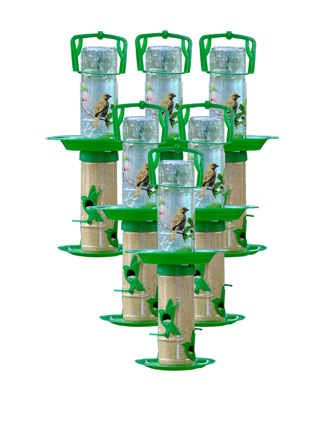 AMIJIVDAYA Green Birds Pack of 6 Double Decker Food Feeder