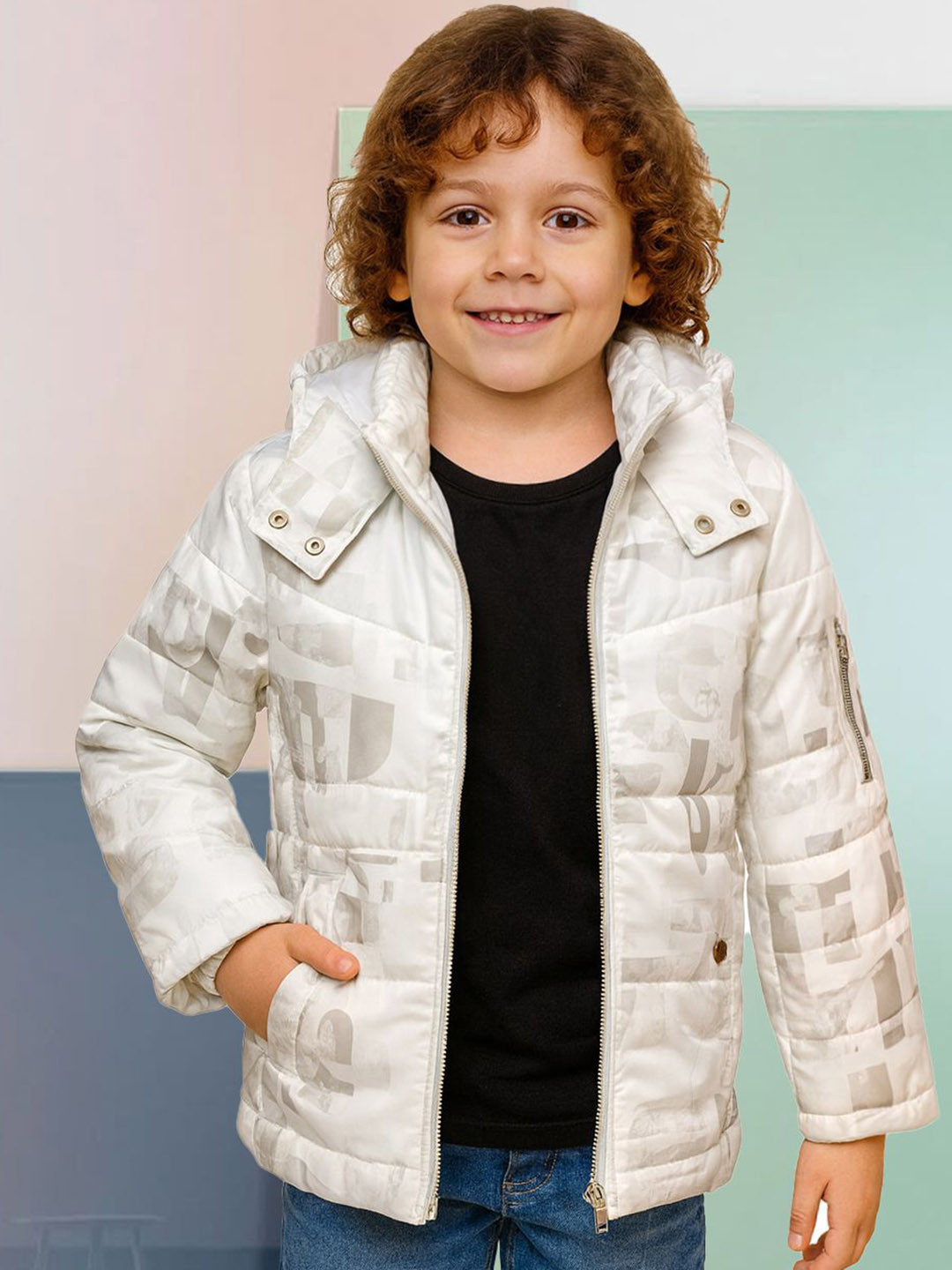 LURE JUNIOR Boys Hooded Abstract Printed Puffer Jacket