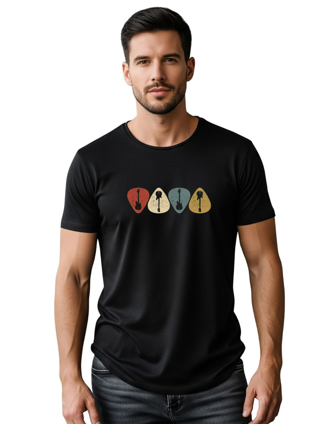 PULP Unisex Guitar Printed Cotton Blend Regular T-shirt