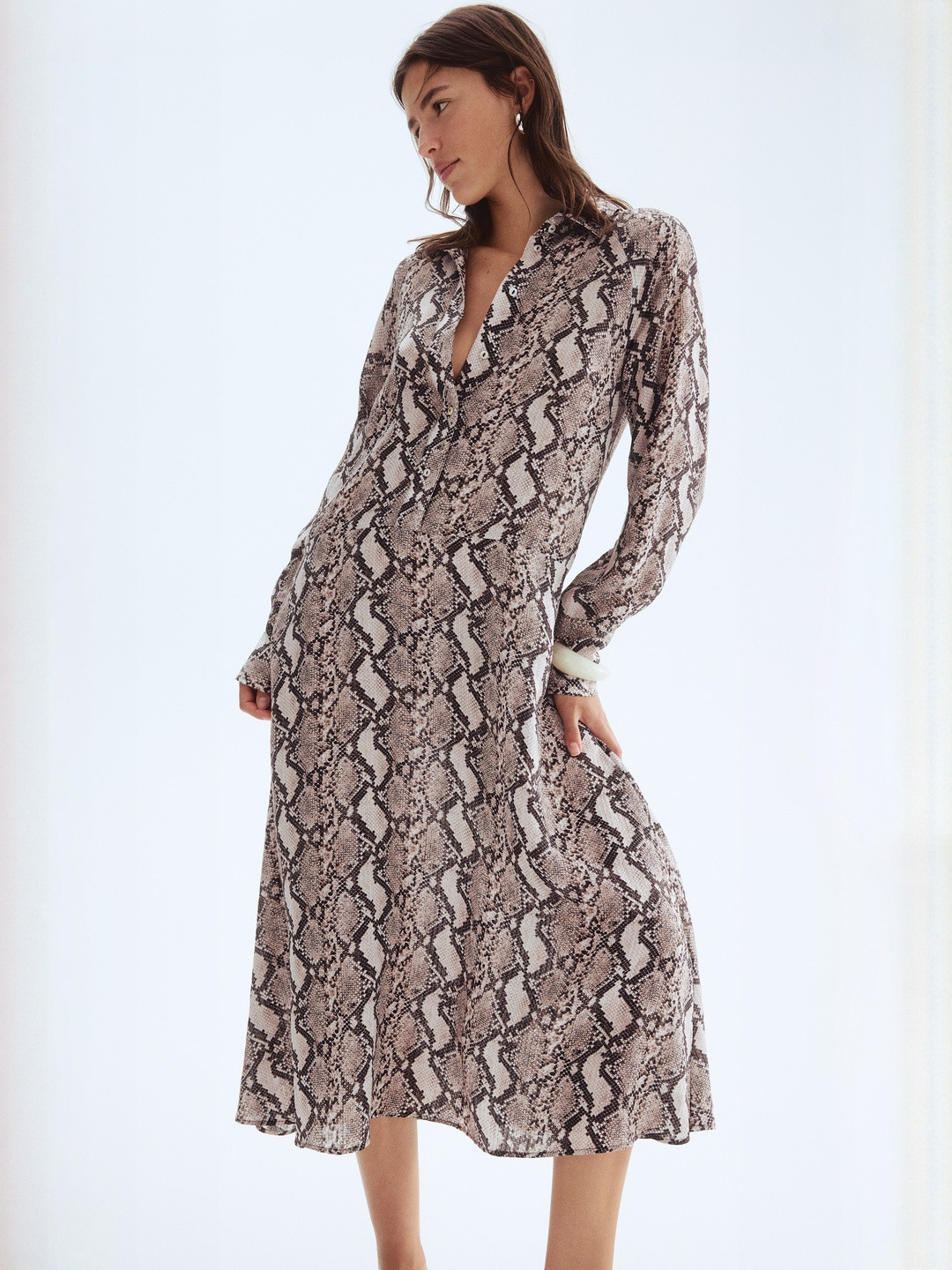 H&M Women Animal Printed Midi Shirt Dress