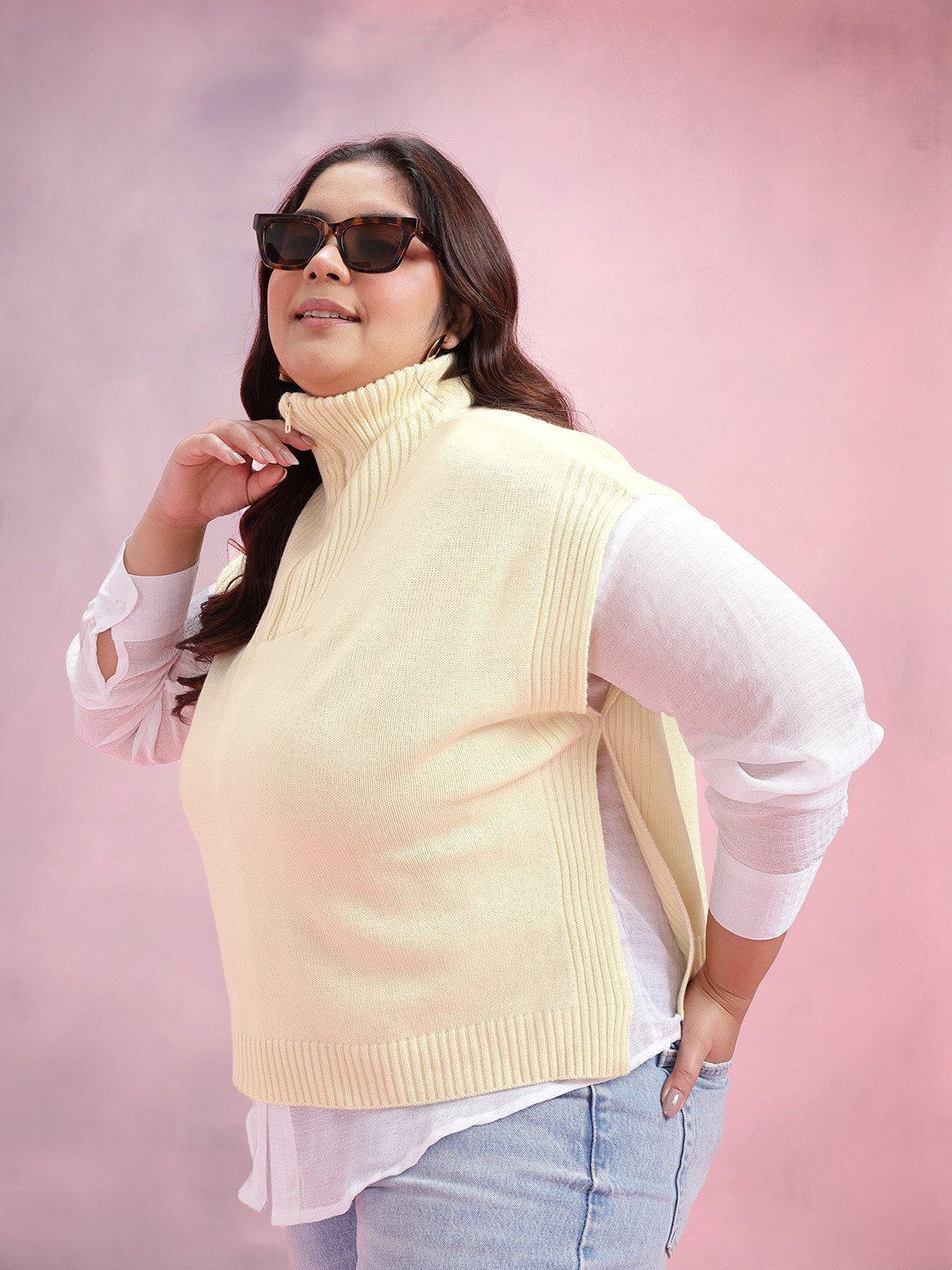 DressBerry Curve Mock Collar Sweater Vest