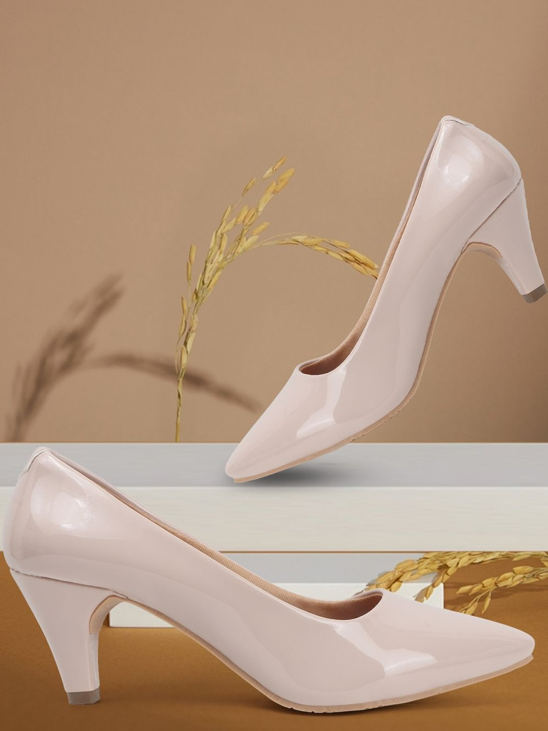 Denill Women Synthetic Patent Kitten Heels