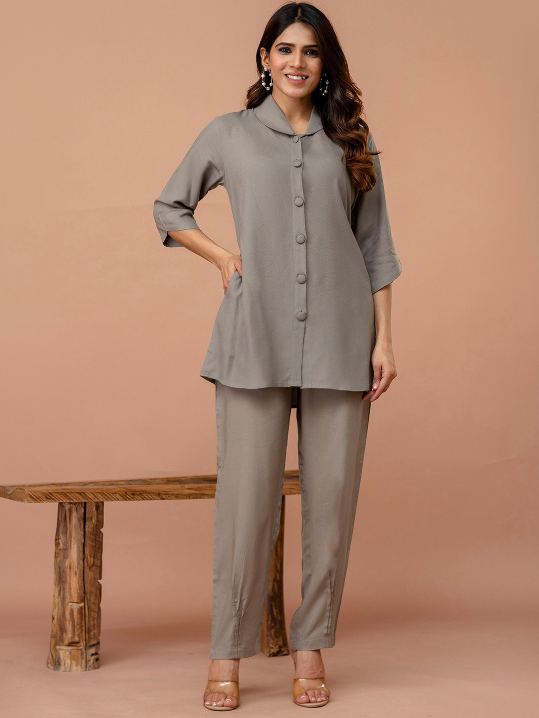 all about you Shawl Collar Straight Shirt With Trousers