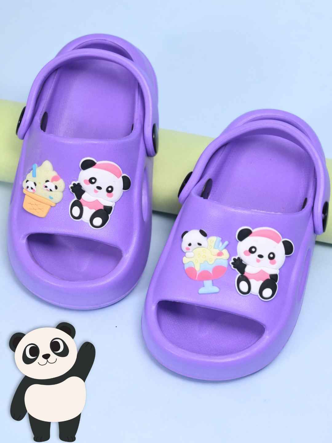 Yellow Bee Girls Panda & Ice Cream Charms Clogs Flip Flops