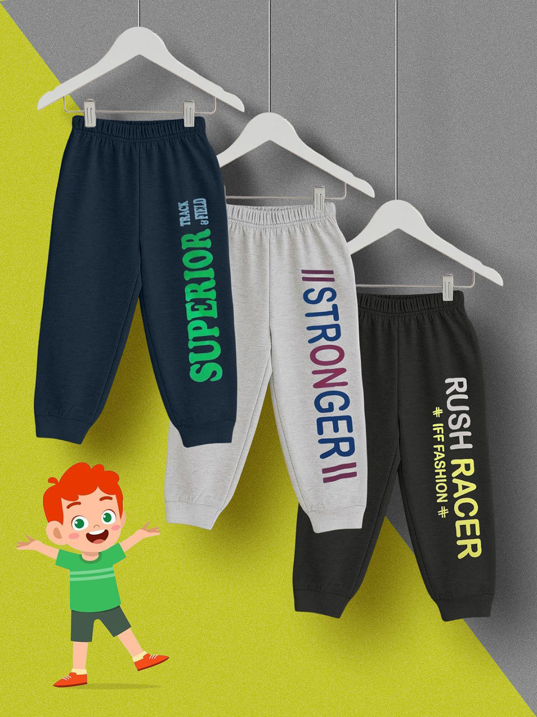 INDIA FASHION FAB Kids Pack Of 3 Printed Cotton Joggers