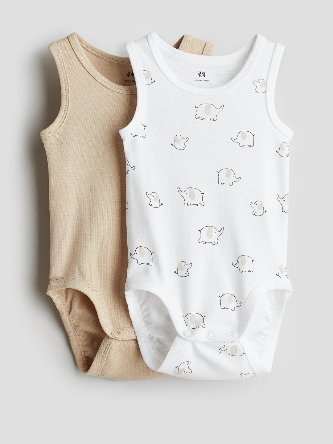 H&M 2-Pack Sleeveless Cotton Bodysuits 1159357006-Beige,White,Multi