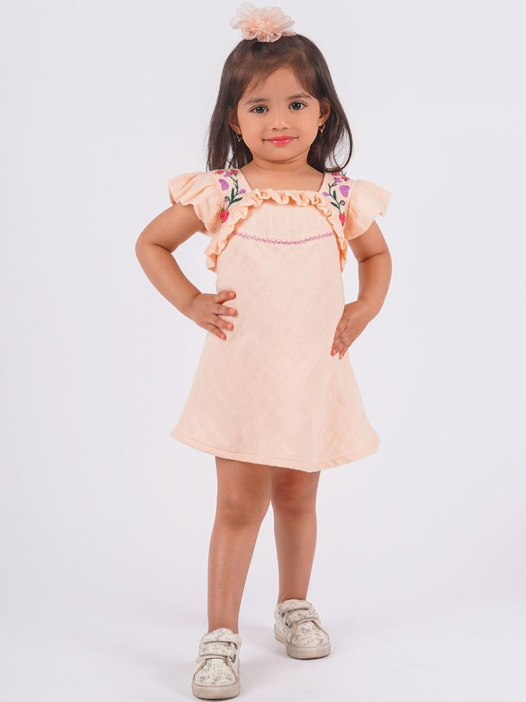 LOYZO-LOYAL TO JOY Girls Thread Embroidered Ruffled A-Line Dress