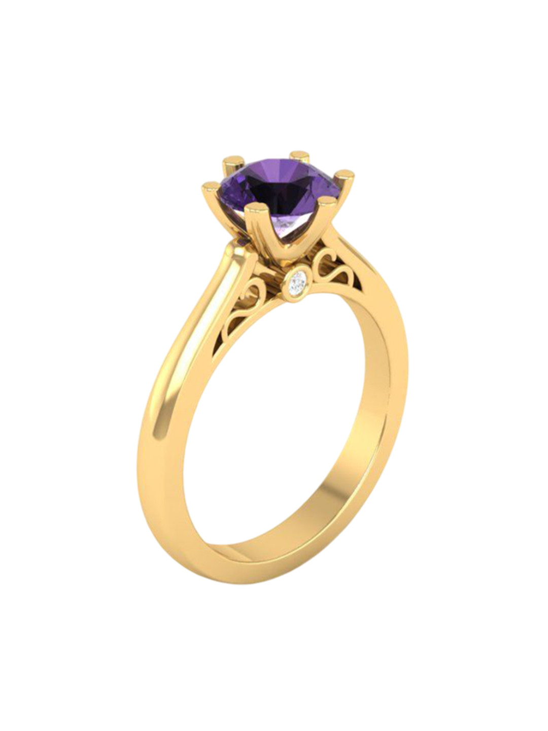 Timyka 925 Sterling Silver 14K Gold-Plated Amethyst And AD Studded Finger Ring