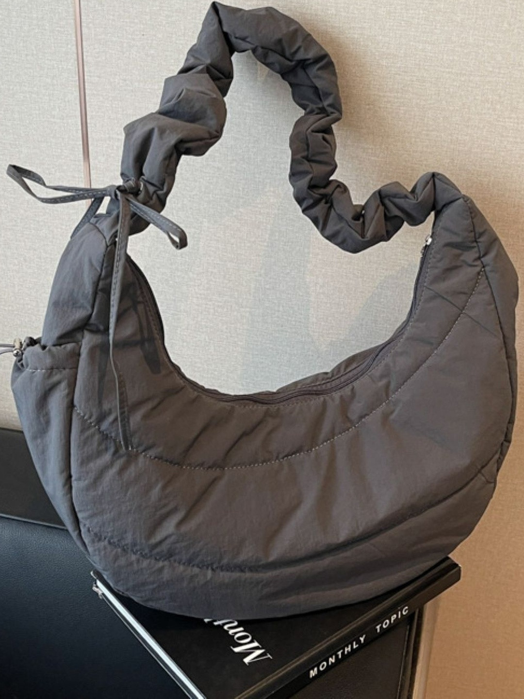 CORSICA Grey Solid Polyester Regular Casual Hobo Bag