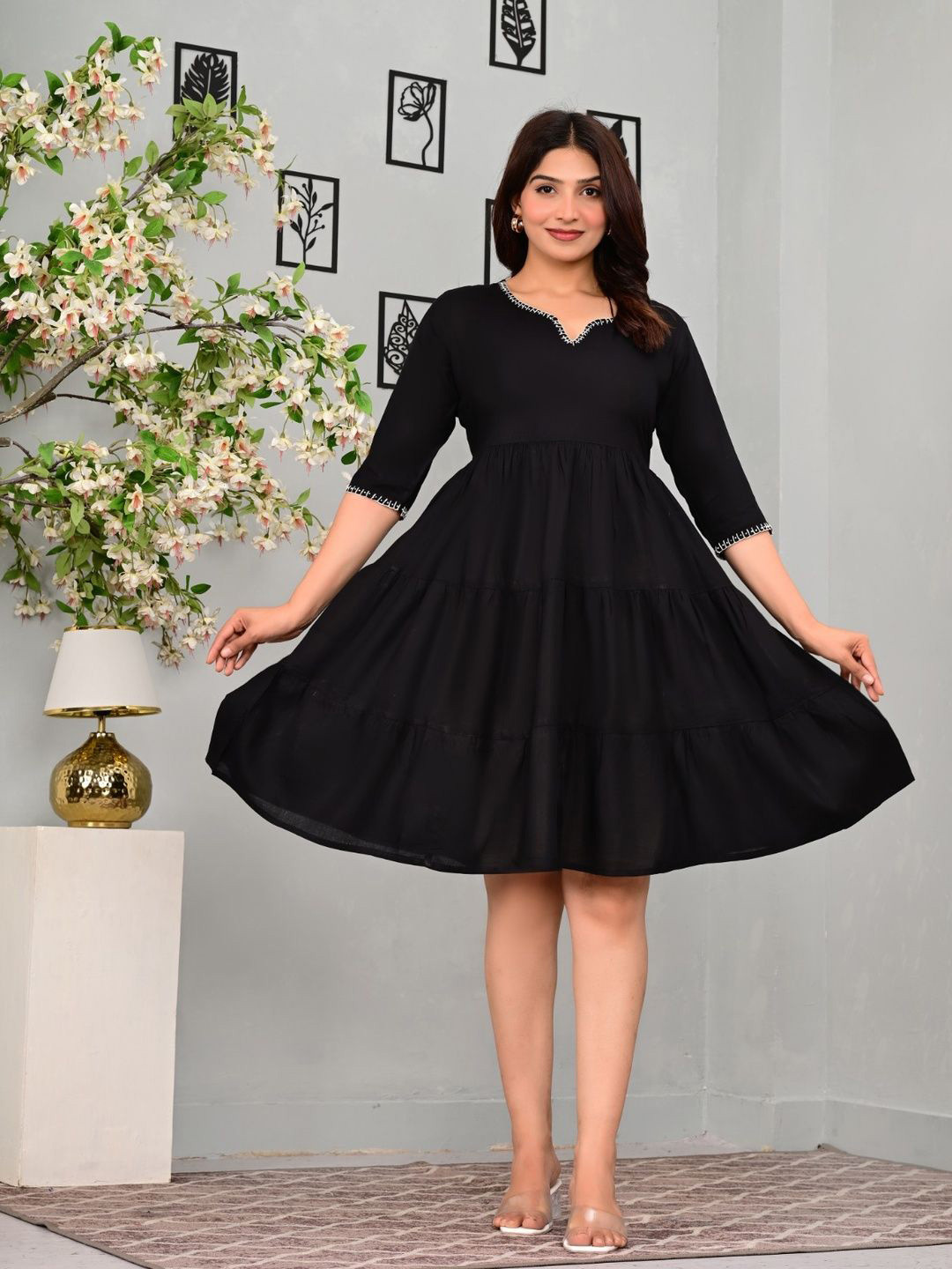 Drizzle Clicks Women Tiered Fit & Flare Dress