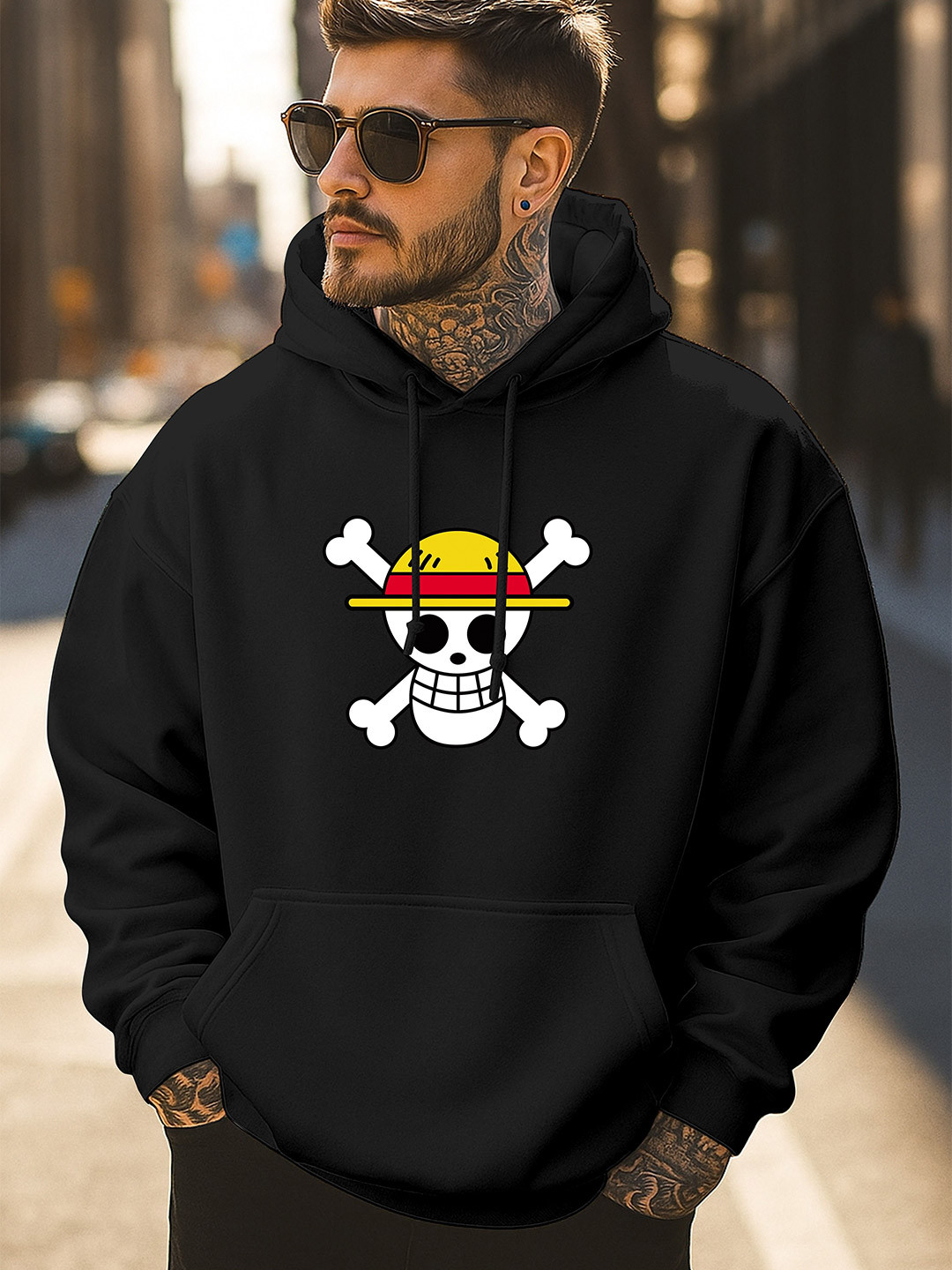 Triptee Men Anime OnePiece Graphic Printed Hooded Long Sleeves Sweatshirt