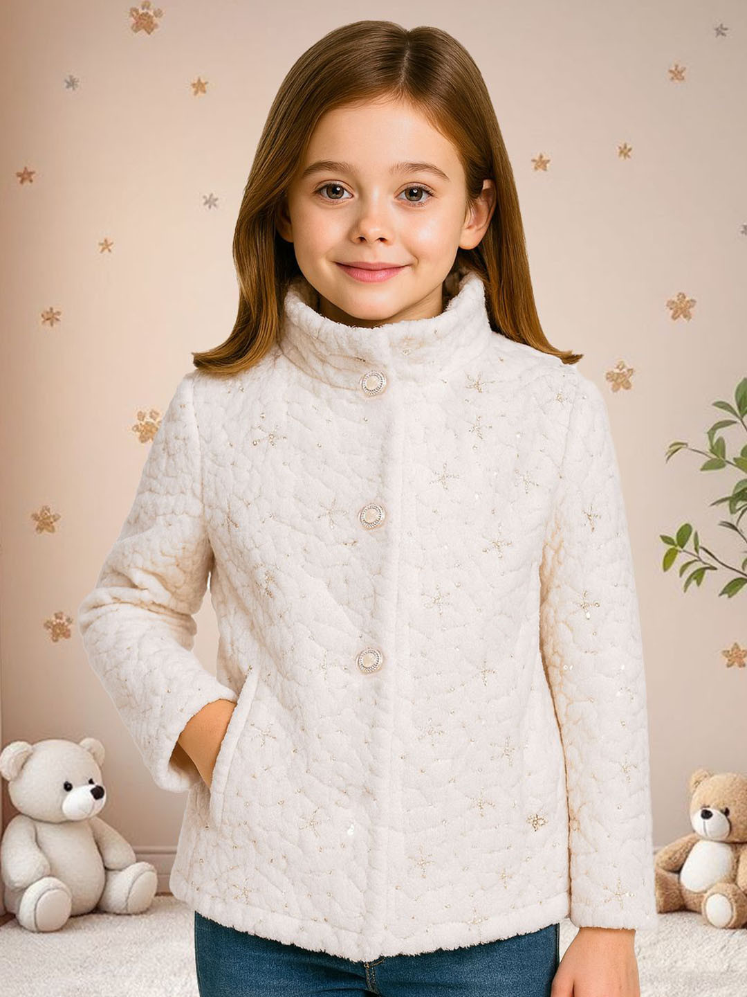 LURE JUNIOR Girls Self-Designed Stand Collar Single-Breasted Overcoat