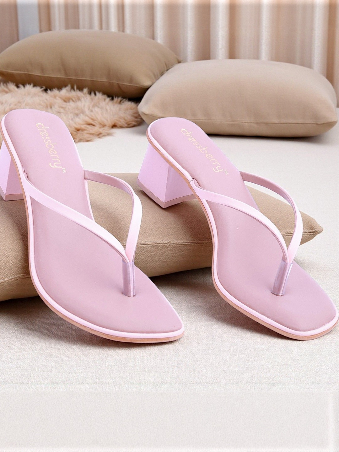 SUKUN  Women Pink solid Synthetic Leather Block Sandals