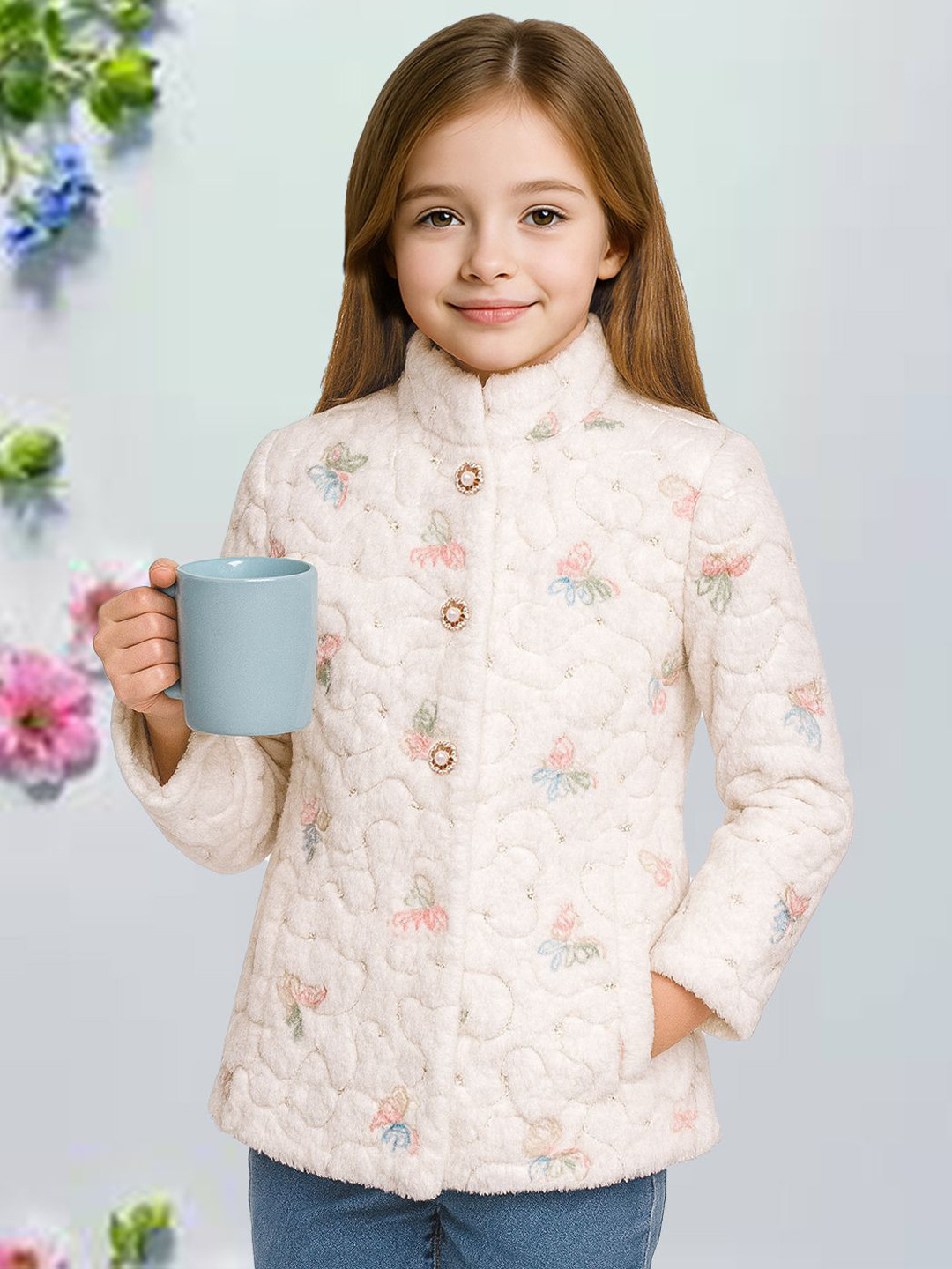 LURE JUNIOR Girls Self-Designed Stand Collar Single-Breasted Overcoat