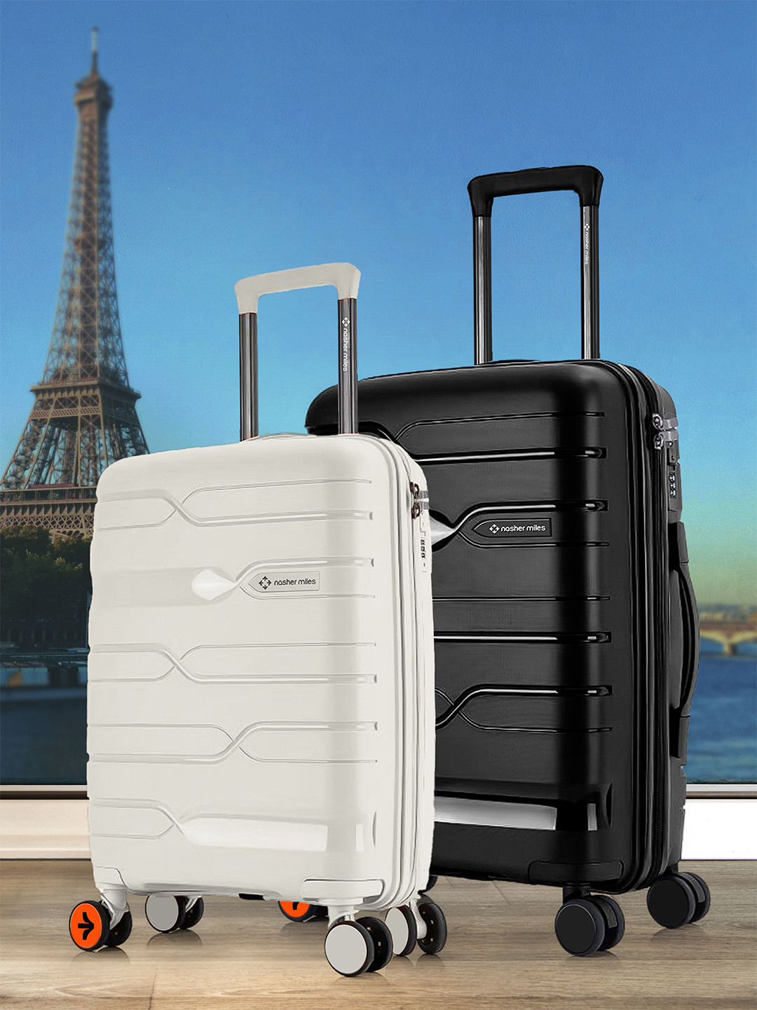 Nasher Miles Set of 2 Paris Hard-Sided Luggage Set of 2 Trolley Bag (White Black)
