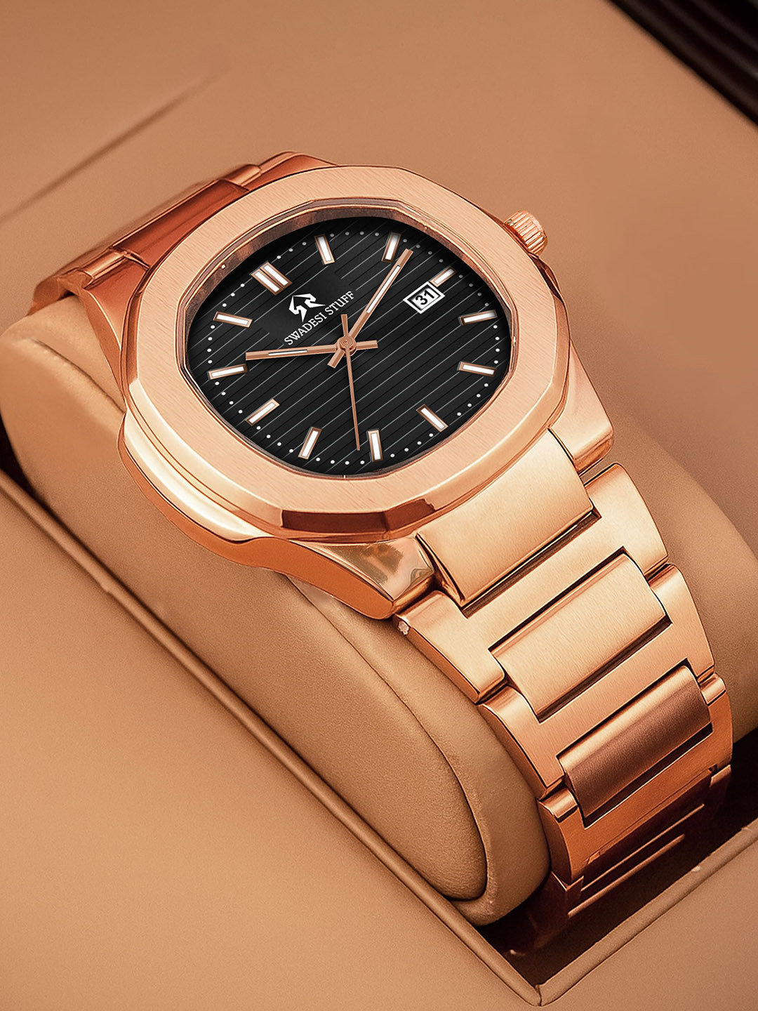 SWADESI STUFF Men Straps Analogue Watch AKASH ROSEGOLD 81