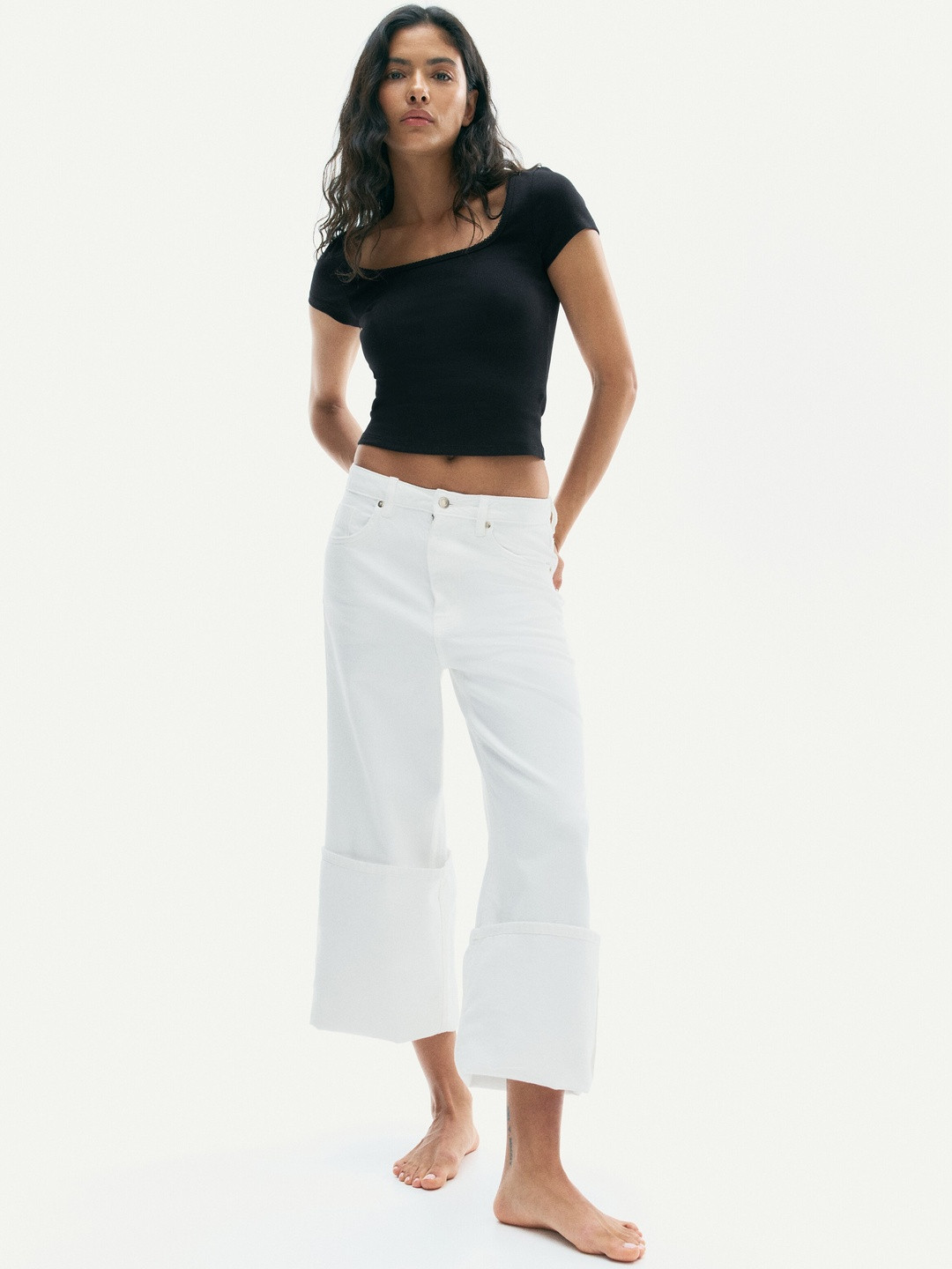 H&M Picot-Trimmed Ribbed T-shirt
