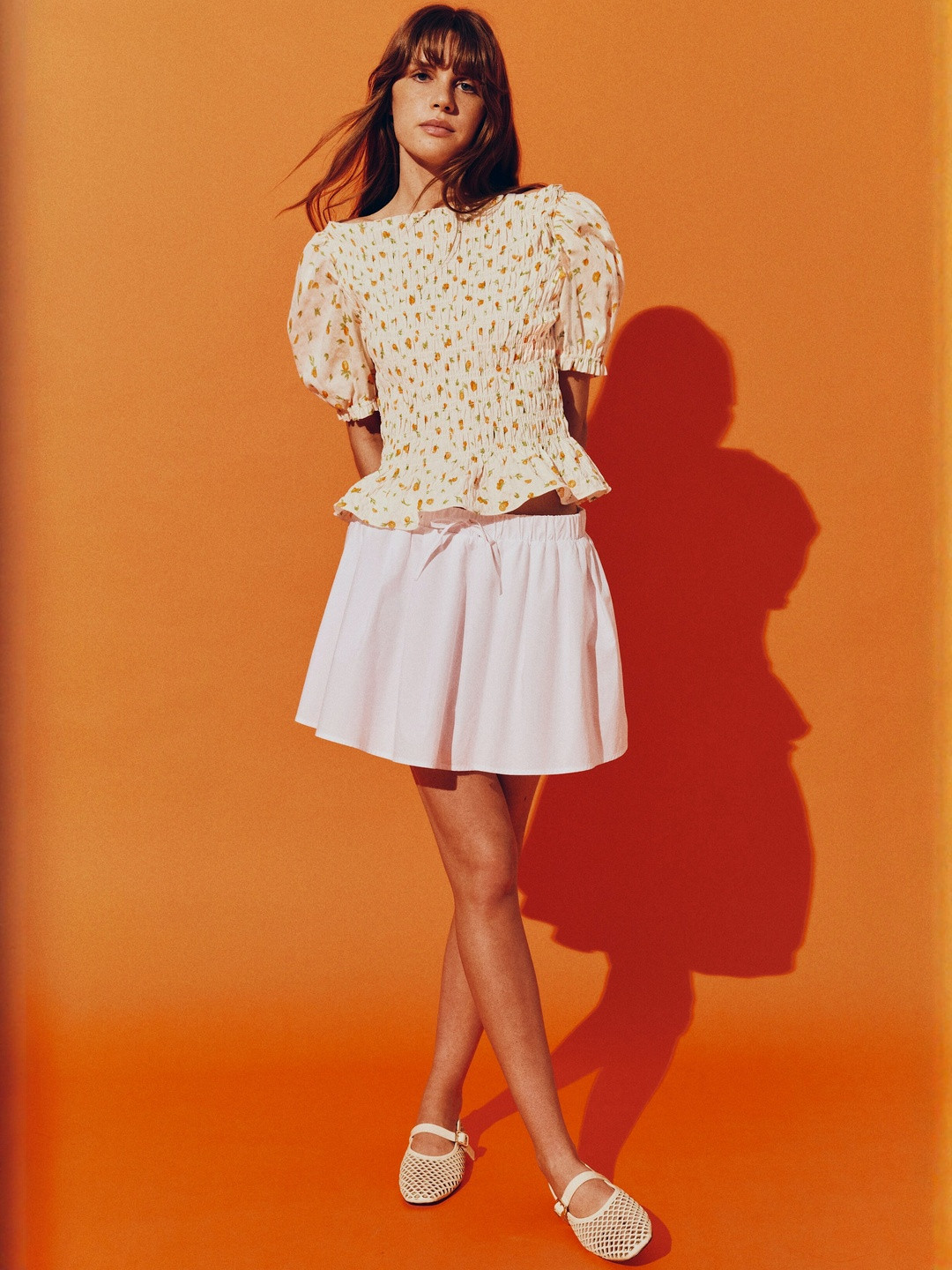 H&M Women Boat Neck Smocked Peplum Top