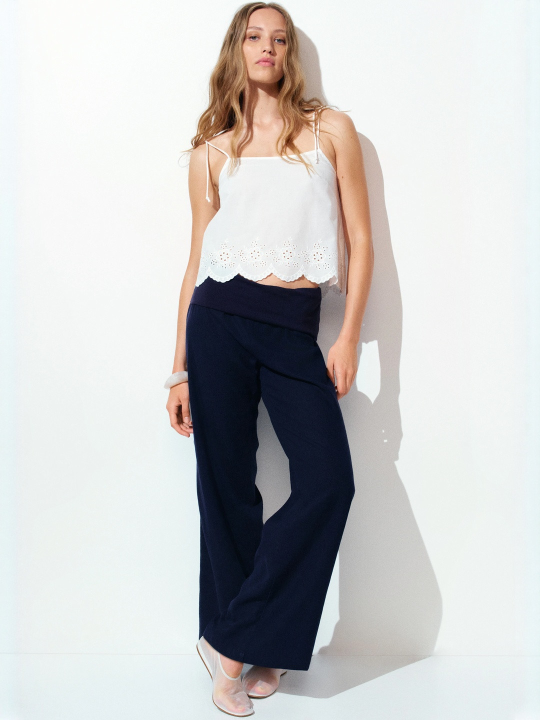 H&M Foldover-Waist Linen-Blend Trousers