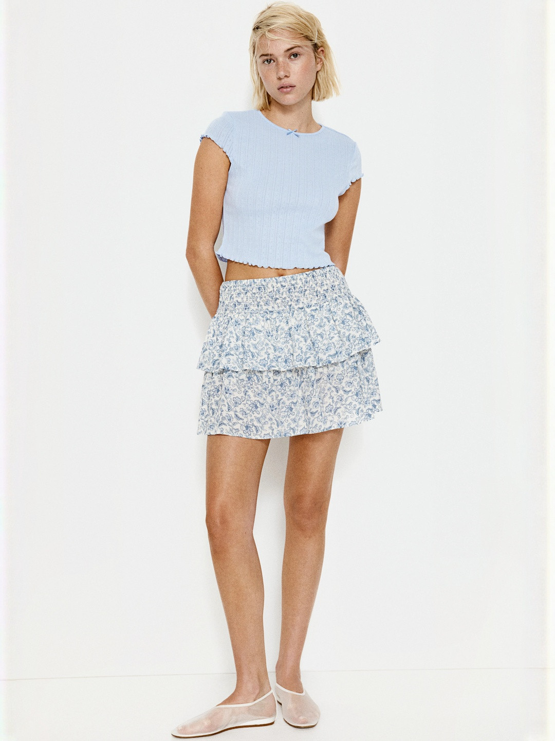 H&M Overlock-Detail Pointelle Top