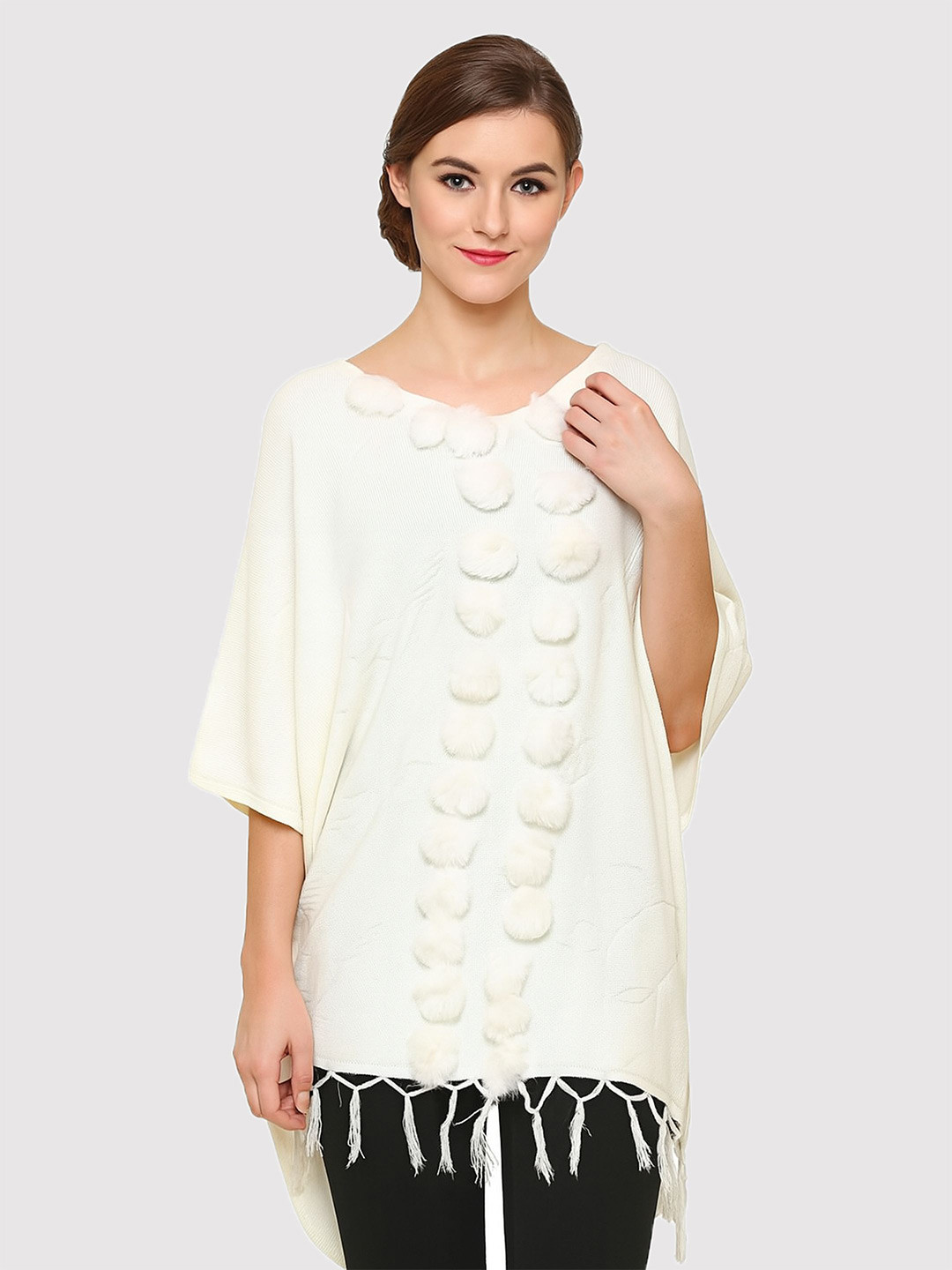 HAUTEMODA Woollen Tie-Up Kaftan Poncho Shrug