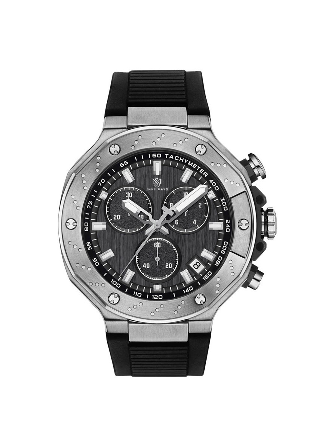 SANSIMAYO Men Round Dial & Regular Straps Analogue Watch SM-M-225-B-S-B