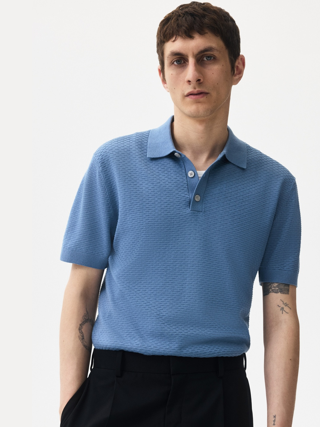 H&M Slim Fit Textured Polo Shirt