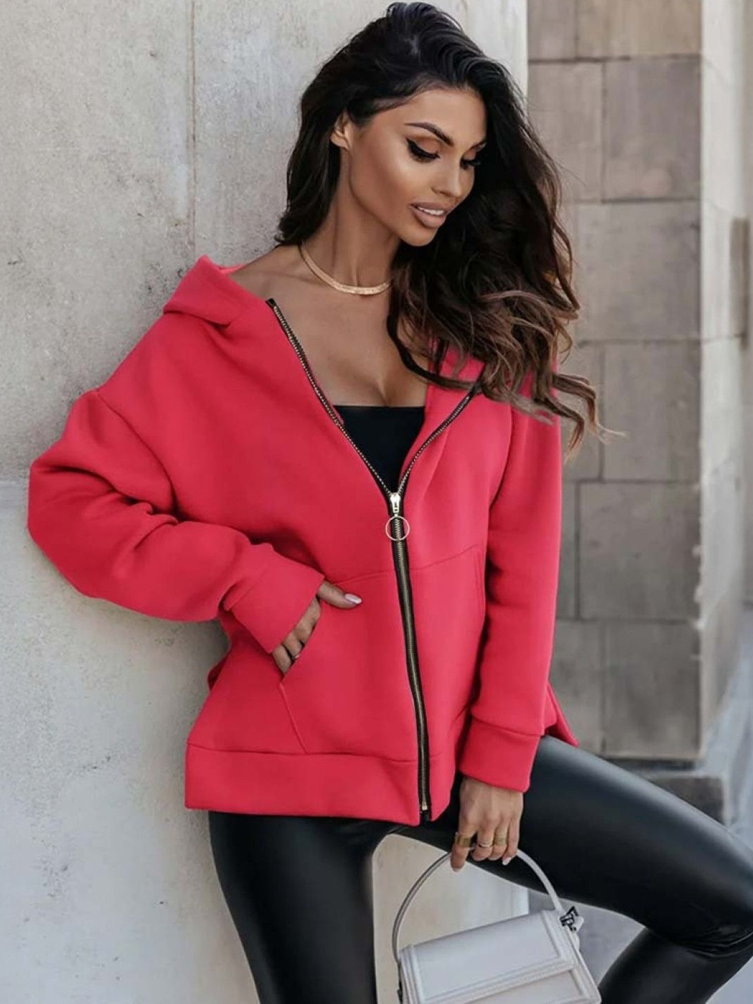 HERE&NOW Women Red Solid Zip-through Jacket