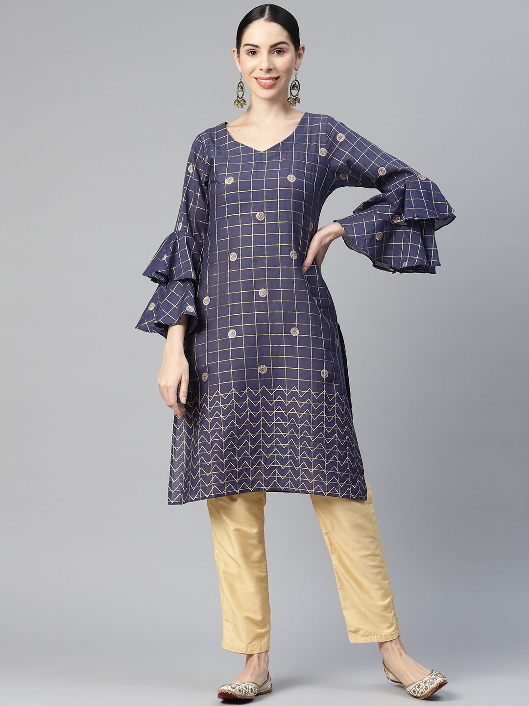 Chandbaali Checked Block Print Cotton Kurta