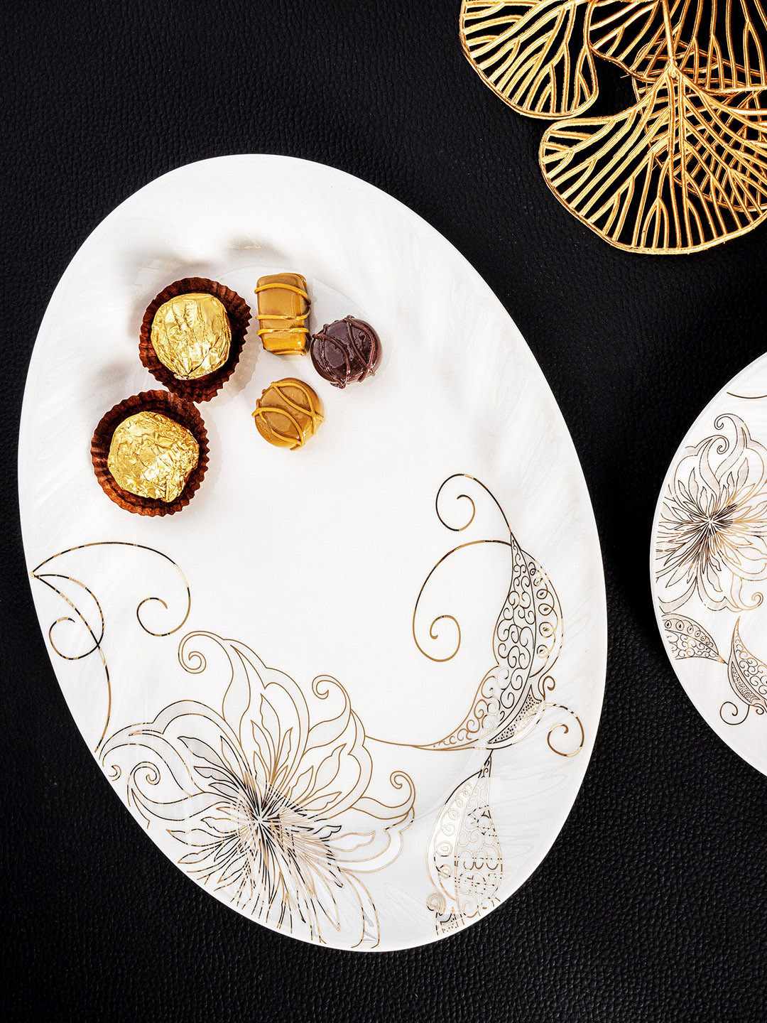 GOODHOMES White & Brown Dishwasher Safe Food Platter