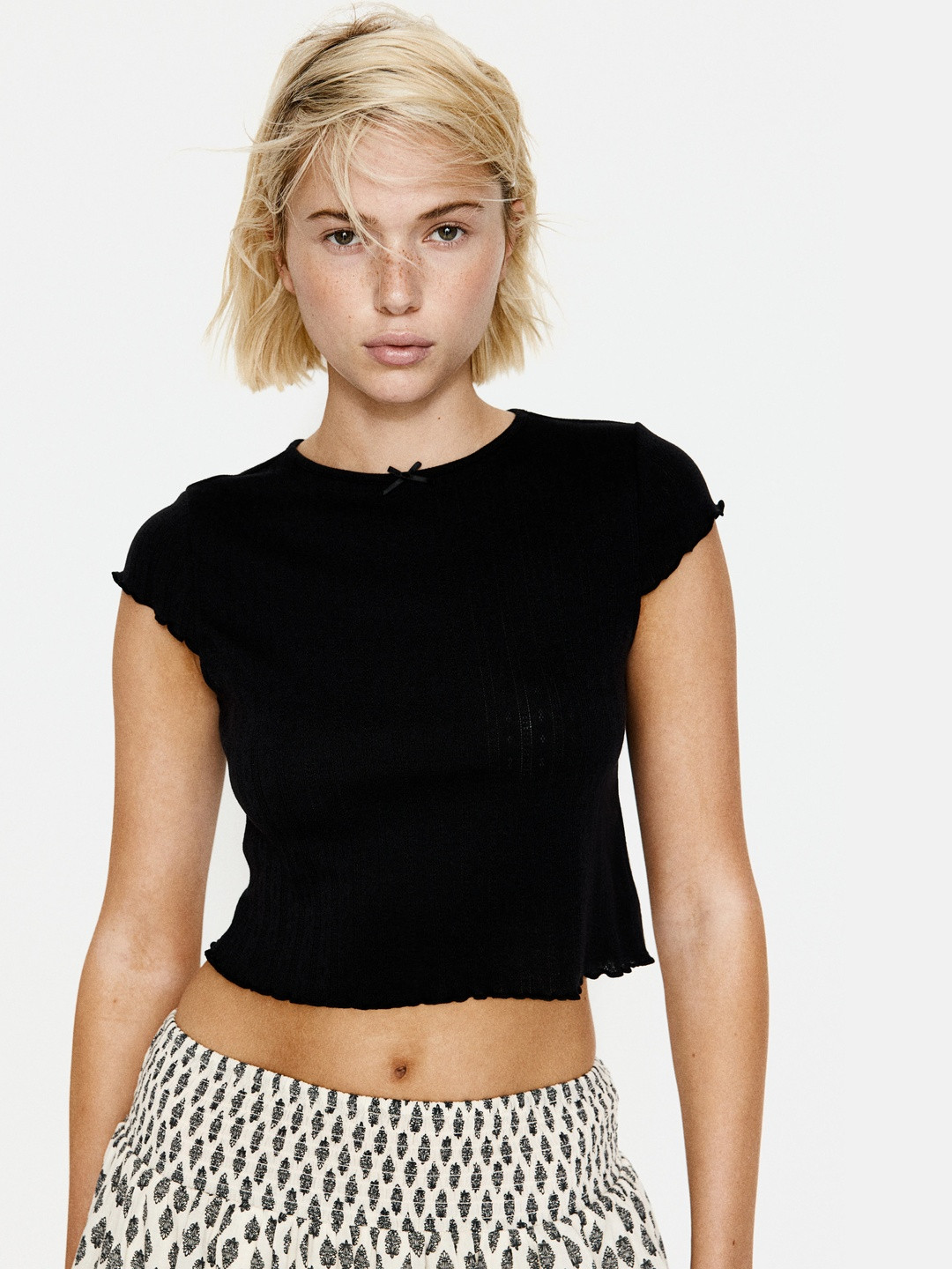 H&M Overlock-Detail Pointelle Top