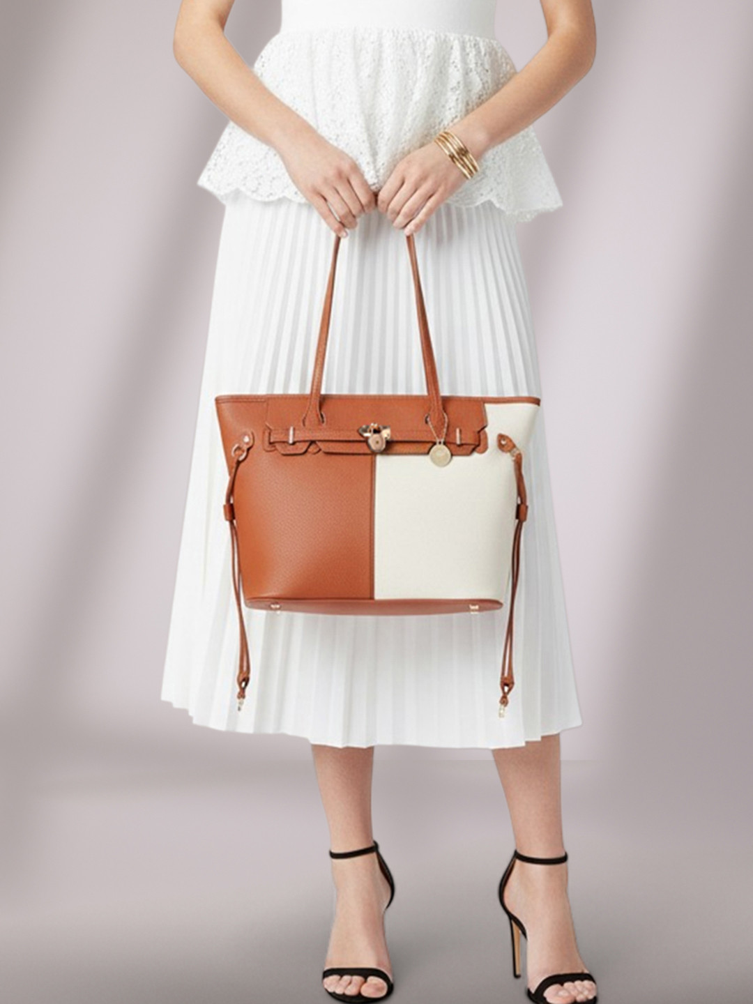 Mast & Harbour Colourblocked Oversized Structured Shoulder Bag