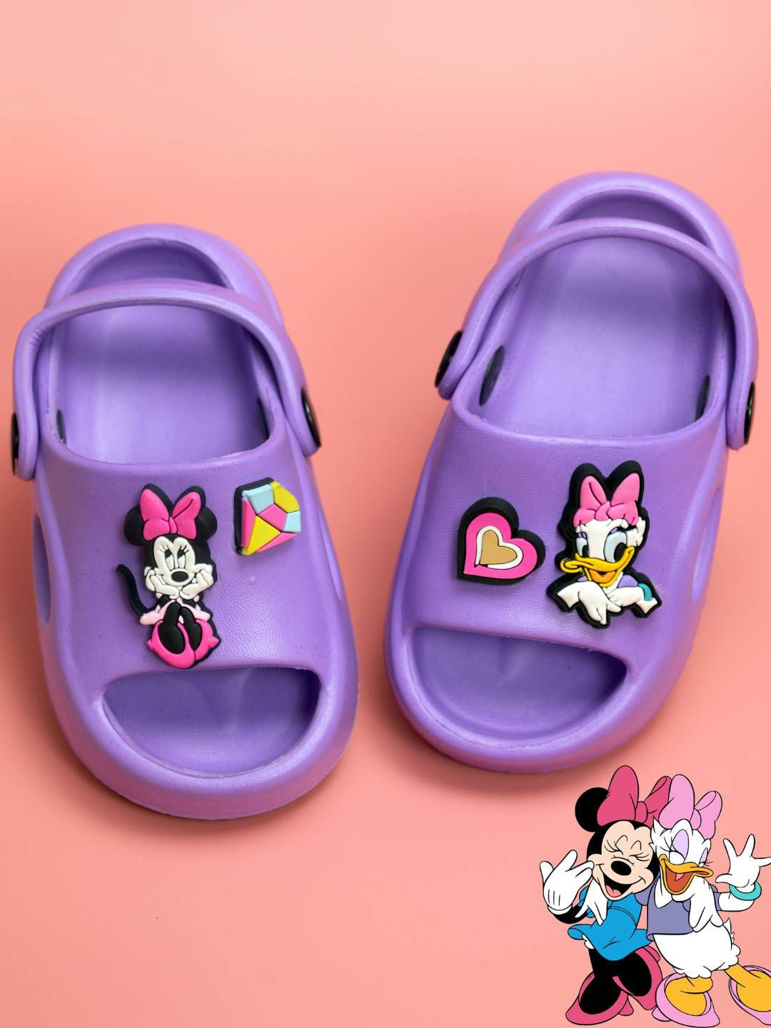 Disney By Yellow Bee Girls  Minnie & Daisy with Gem & Heart Charms Clogs