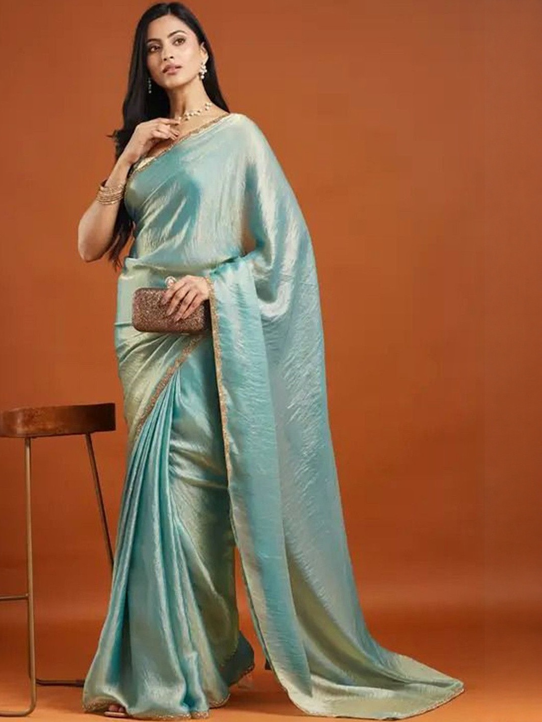 Sita Embellished Beads And Stones Pure Chiffon Saree With Blouse
