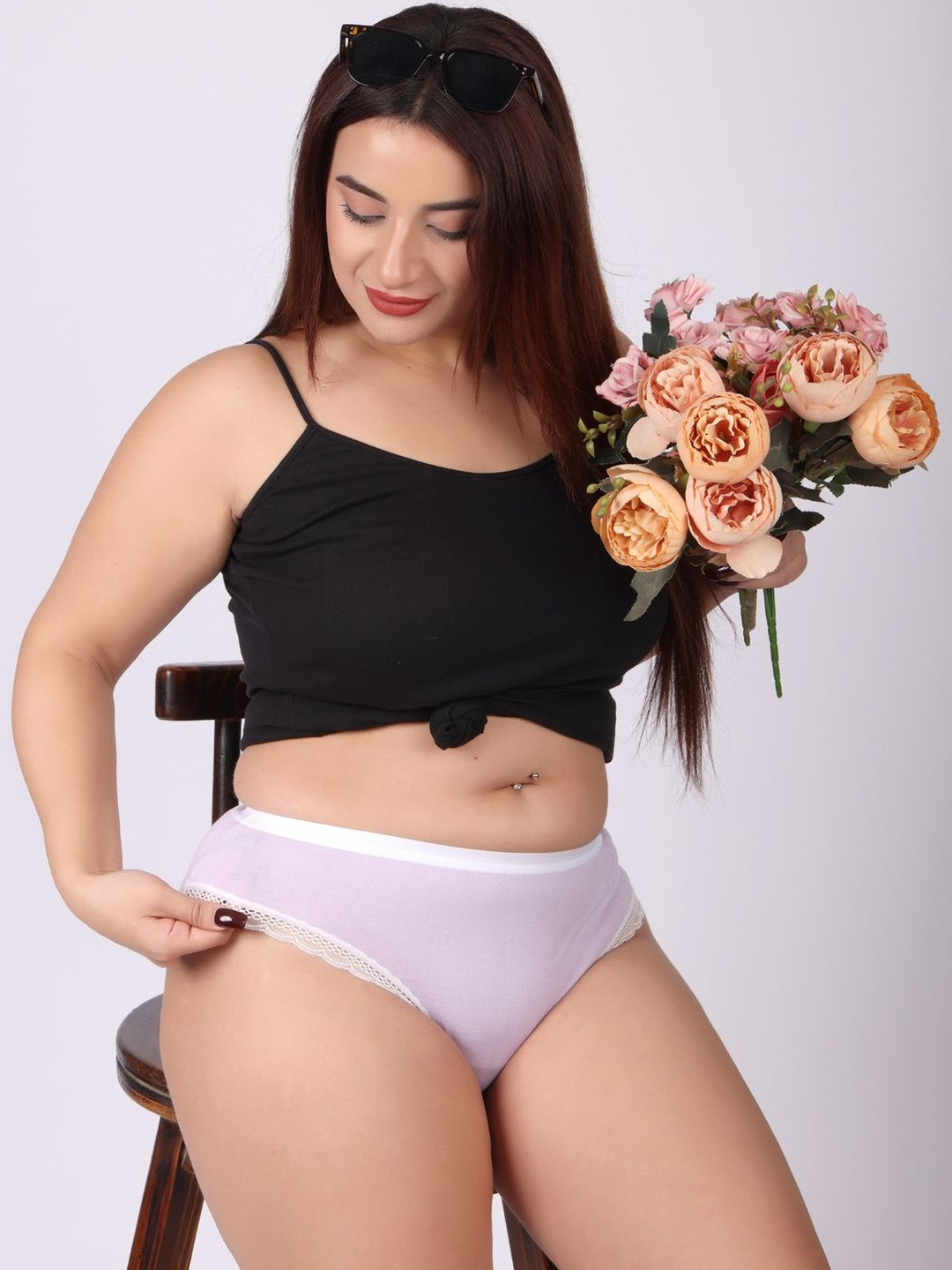 CYMRITE Women Lavender Solid Cotton Net Lace Briefs Stylish Panties