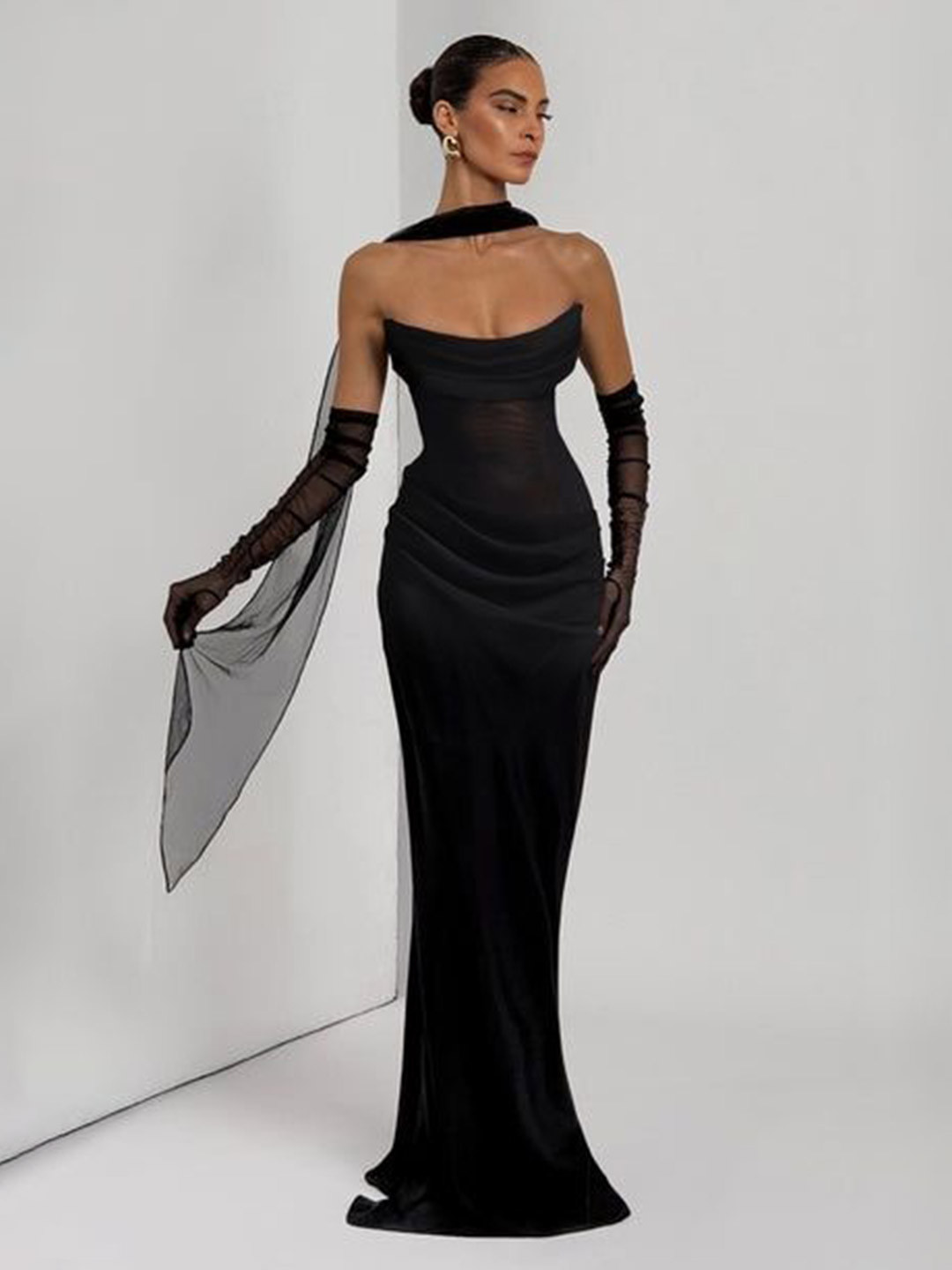 Bee Boe Women Elara Cowl  Black Bandeau Maxi Dress